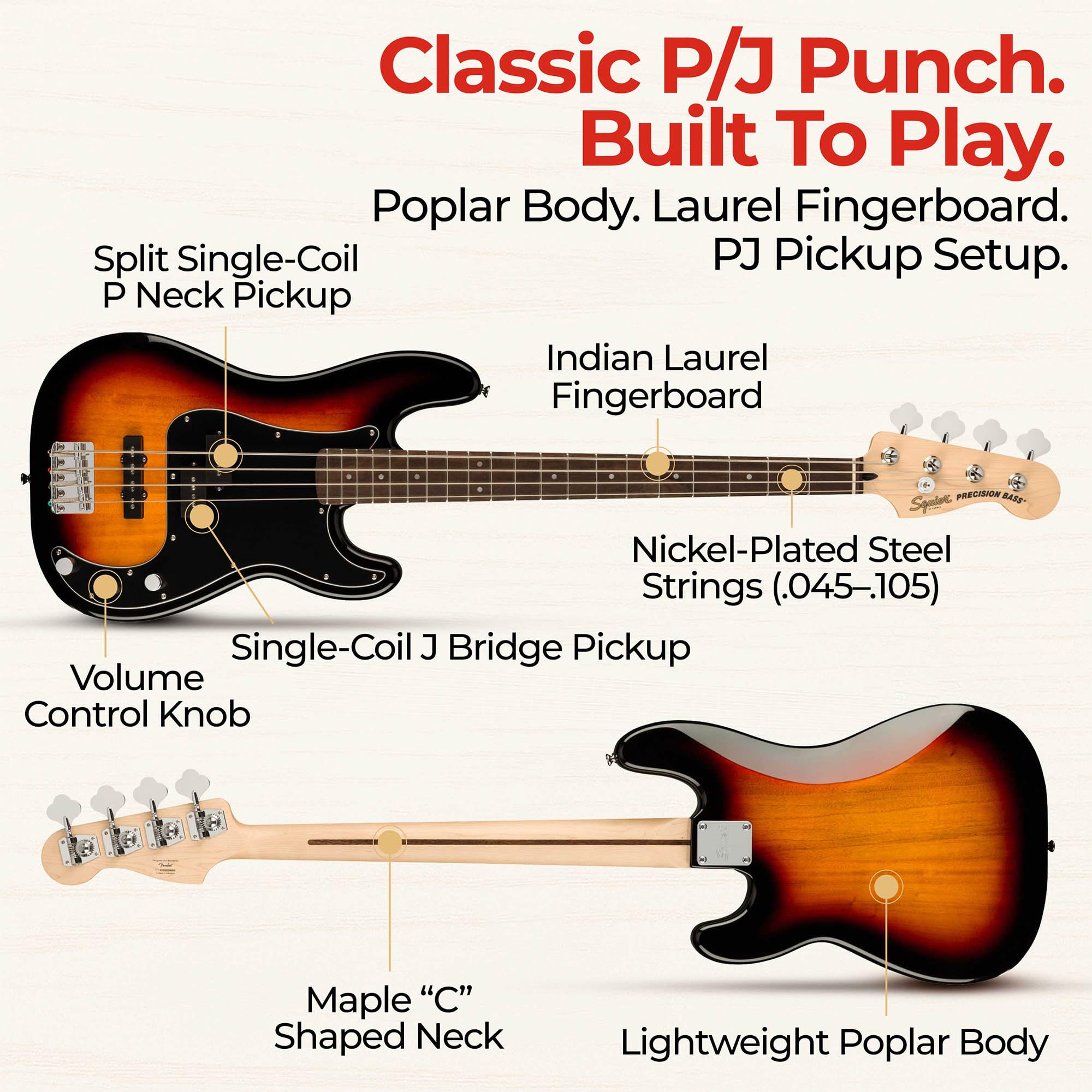 Amazon.com: Fender Squier Affinity Precision Bass PJ - 3-Color