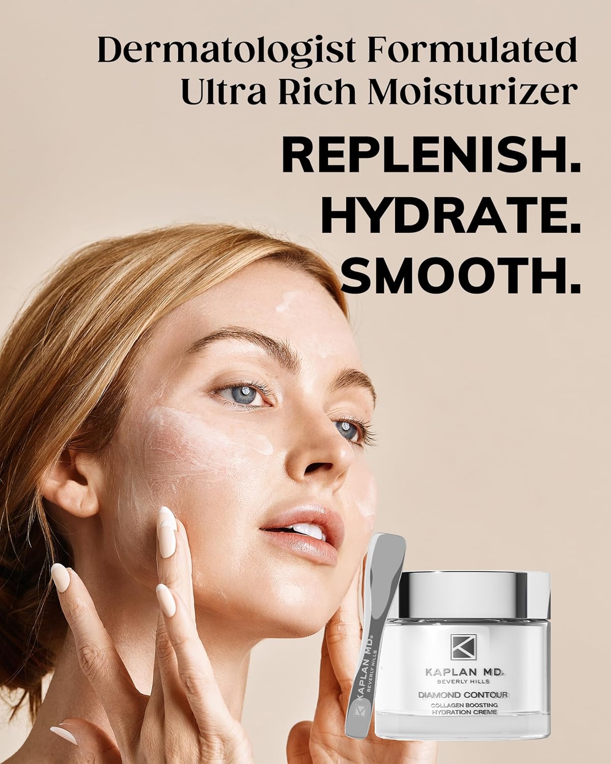 KAPLAN MD Diamond Contour Collagen Boosting Hydration Creme – 6 in 1 Anti-Aging Moisturizer with Peptides, Hyaluronic Acid & Crushed Diamonds – Face Treatment Cream for Women – 1.7 oz