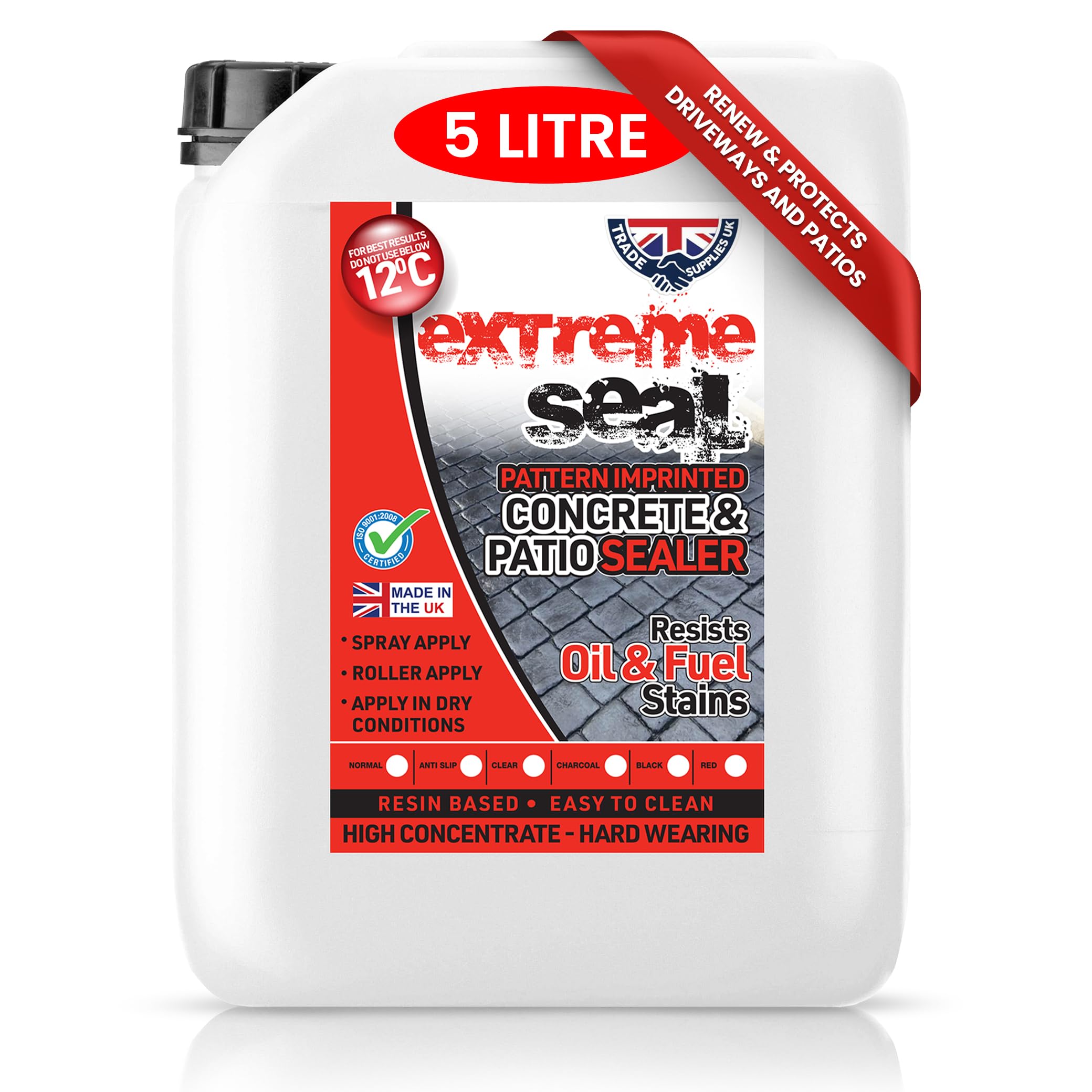 Trade Supplies UK- Anti Slip Extreme Seal Pattern Imprinted Concrete & Patio Sealer- Long-Lasting Protection & Gloss Finish. Weather & Slip Resistant- Driveways, Patios & Pathways - Black, 5L