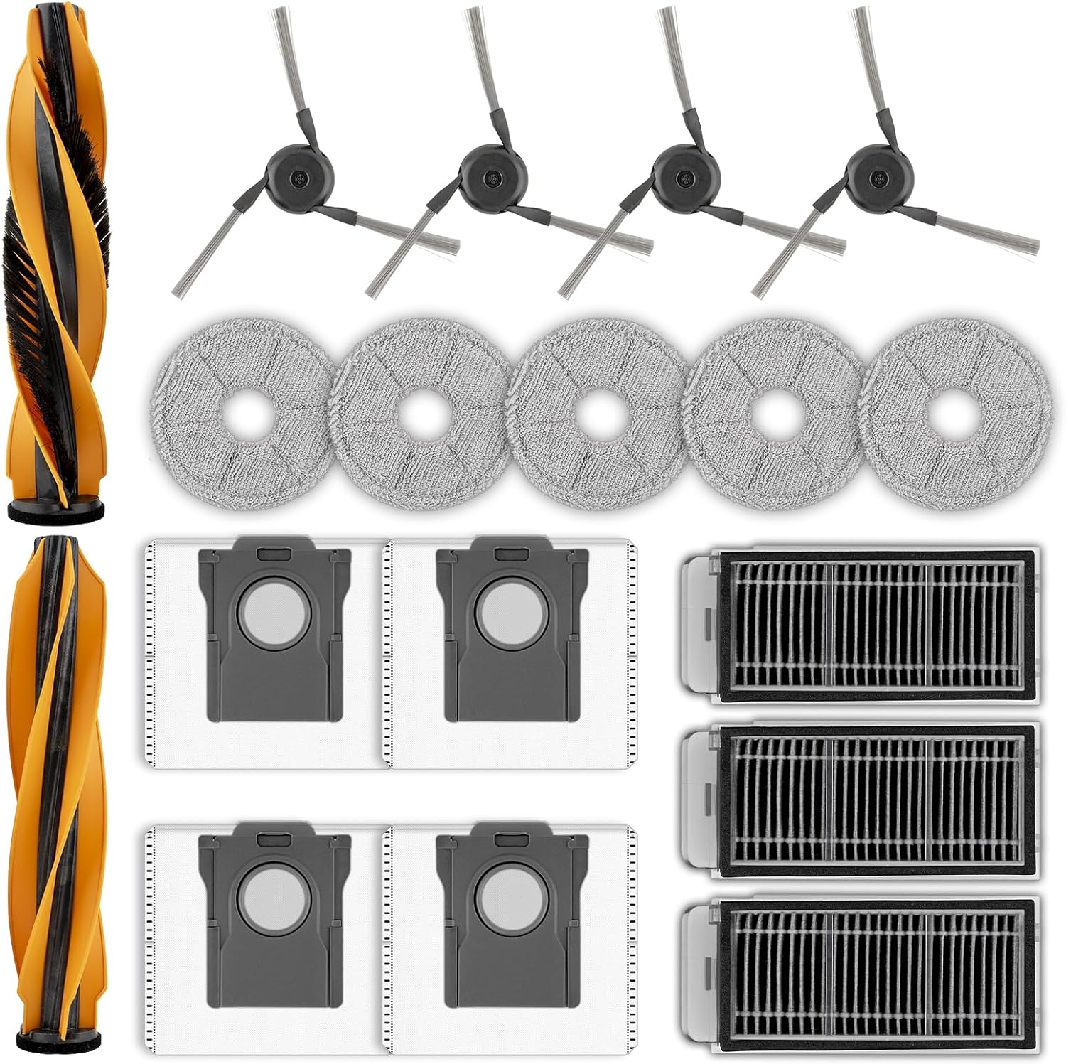 (18 Pack) V50 Ultra Complete Replacement Parts Compatible with Mova V50 Ultra Complete Robot Vacuum Cleaner, 2 Roller Brushes, 5 Mop Pads, 3 HEPA Filters, 4 Dust Bags, 4 Side Brushes, Accessories Kit