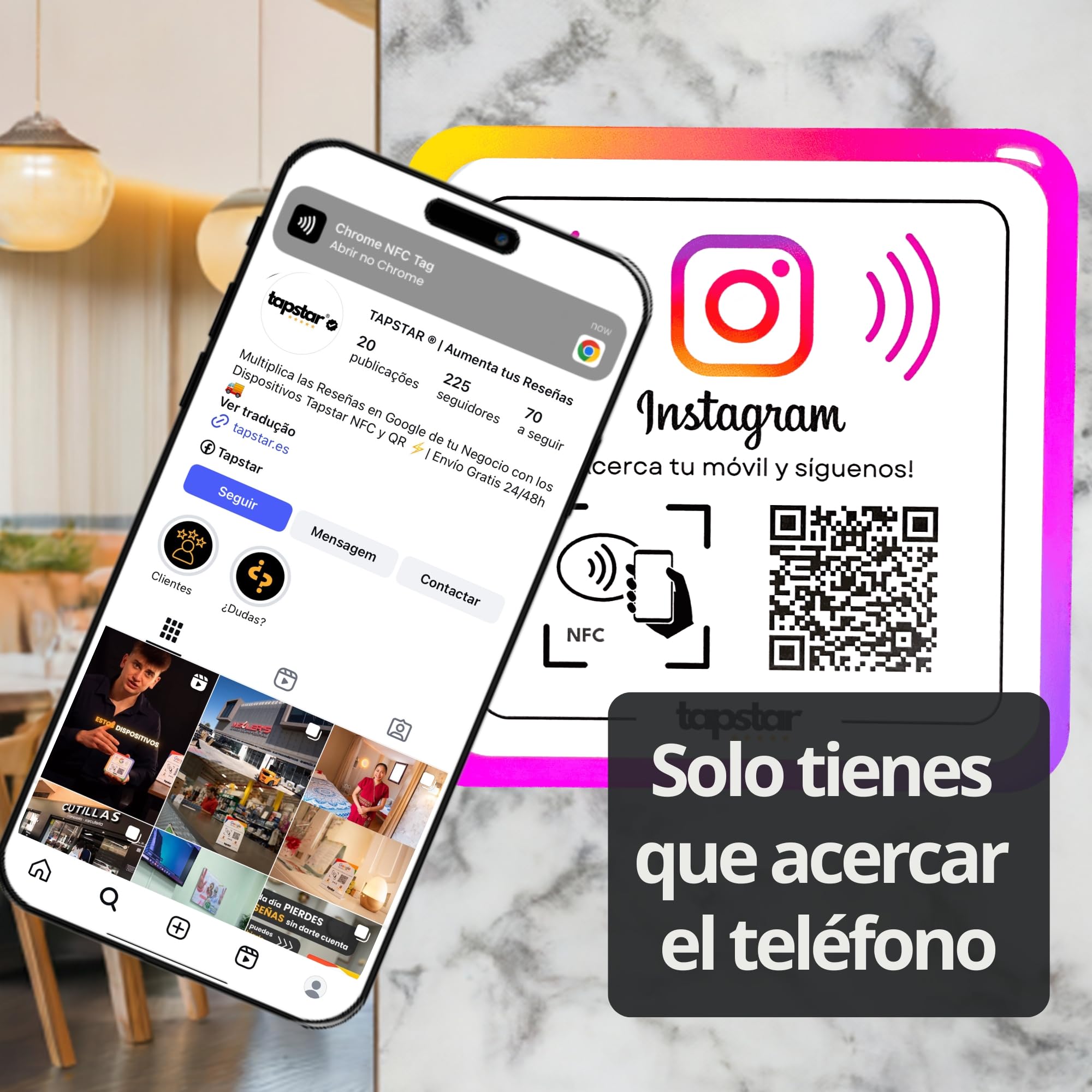 Placa Acrílica Instagram NFC y QR - Adhesivo NFC y QR para Instagram - Síguenos - Aumenta Tus Seguidores - Configuración Fácil con Web App - Compatible con Android e iPhone - Sin Suscripciones