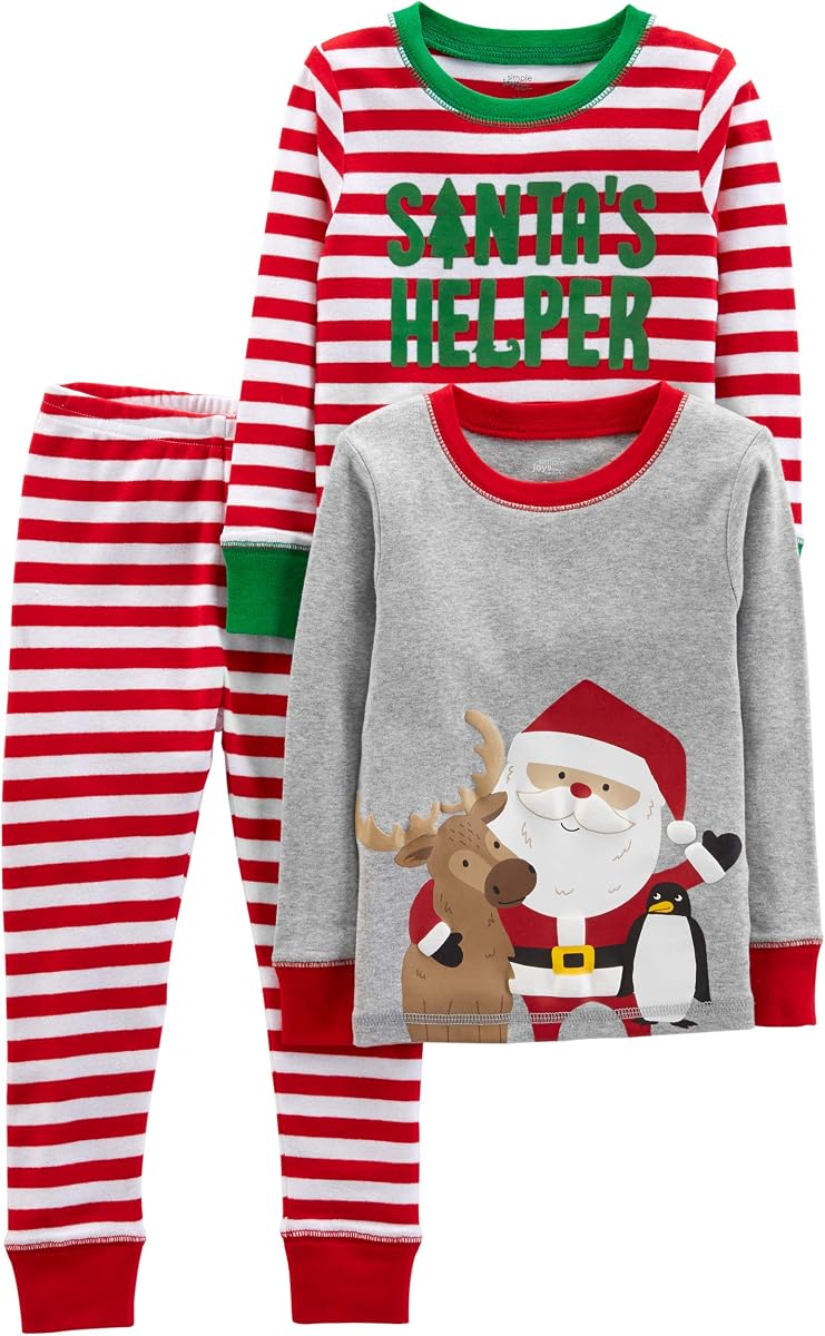 Conjunto de pijama navideño de algodón ajustado de 3 piezas para bebé de Simple Joys by Carter's