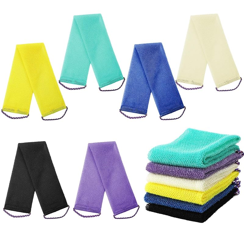 Kinlop Esponja de Banho em Tela de Nylon com Cordas, 6 Unidades