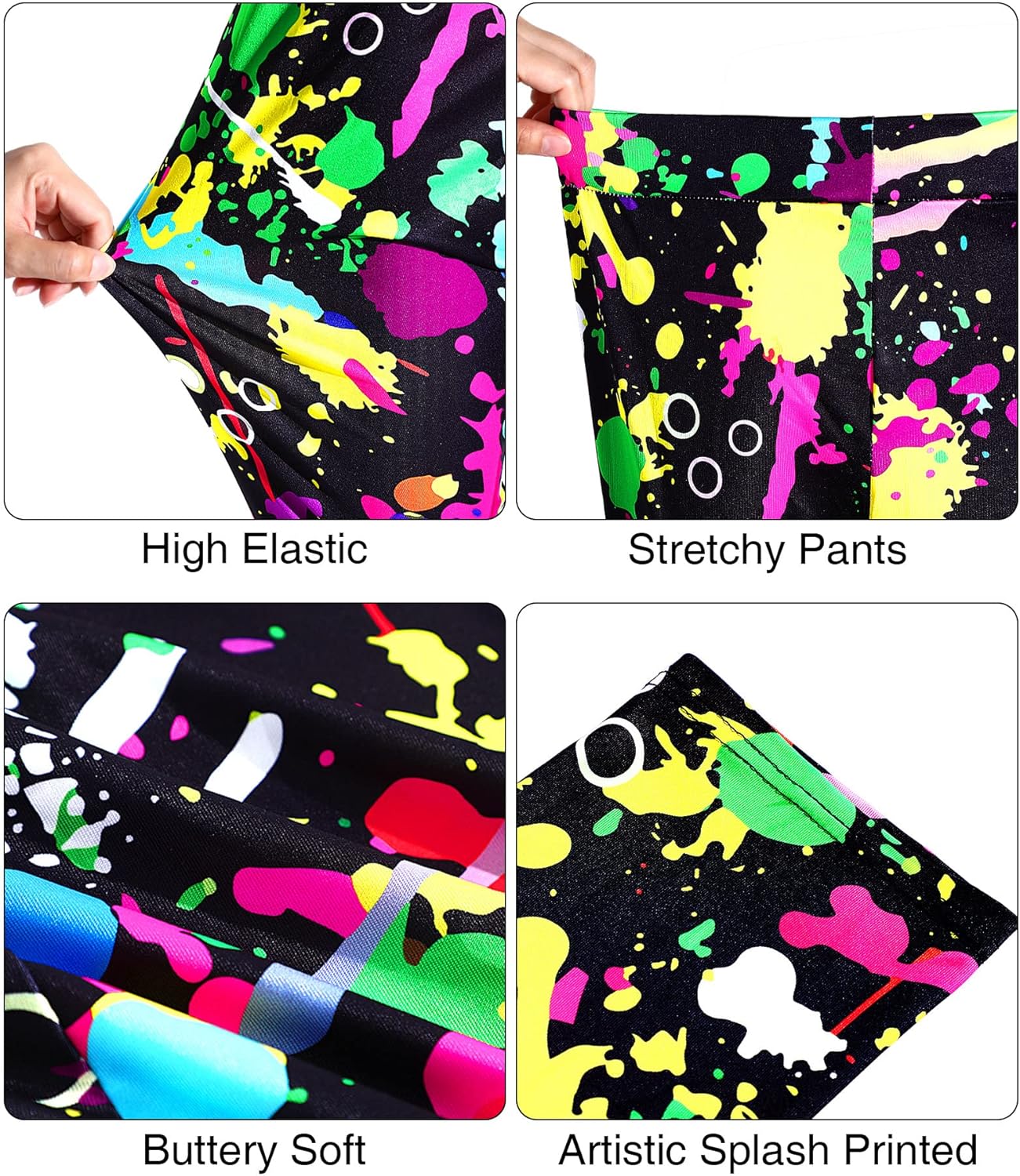 2 Pcs 80s 90s Leggings for Women Neon Outfit Rainbow Soft Pants Workout Disco Halloween Costume Party Running Leggings : Clothing, Shoes & Jewelry