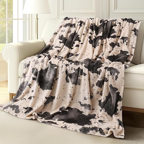 blunique Cow Print Blanket Ultra Soft Flannel Throw Blanket for Couch Bed, Cute Cozy Lightweight All-Season Fleece Blanket, Gift for Women & Girls, 50×60 Inches Pink
