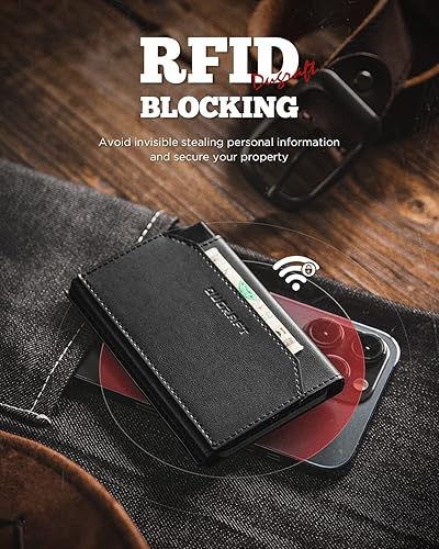 Miniatura 4 de DUGRAFT Cartera minimalista con ventana de identificación, cartera minimalista delgada para hombres, bloqueo RFID con ventana de identificación con