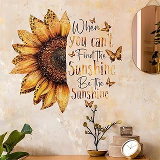 Sunflower Sunshine Butterfly Wall Stickers, Inspirational Quotes Motivational Flower Wall Decals Removable Vinyl Peel and Stick Kitchen Nursery Bedroom Classroom Office Art Home Decorations
