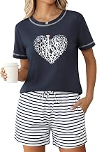 Ladies Pyjamas Short Sleeve Pjs Set for Women Cotton Shorties T Shirt Top and Striped Sleep Shorts With Pockets S-XXL