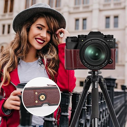 Miniatura 7 de Rieibi Fuji XT5 - Funda de piel auténtica de calidad para cámara digital Fujifilm X-T5 - Funda protectora para Fuji XT5 X-T5, café, fotografía,