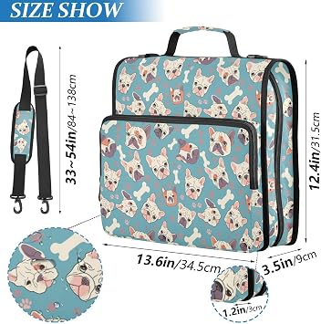French Bulldog Bree Binder Bag 3 Ring Binder Zipper Binders Organizer for Office