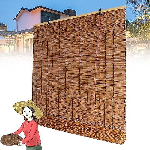 Persianas enrollables de bambú retro, persianas enrollables de bambú para exteriores, persianas enrollables de bambú con elevación, para privacidad