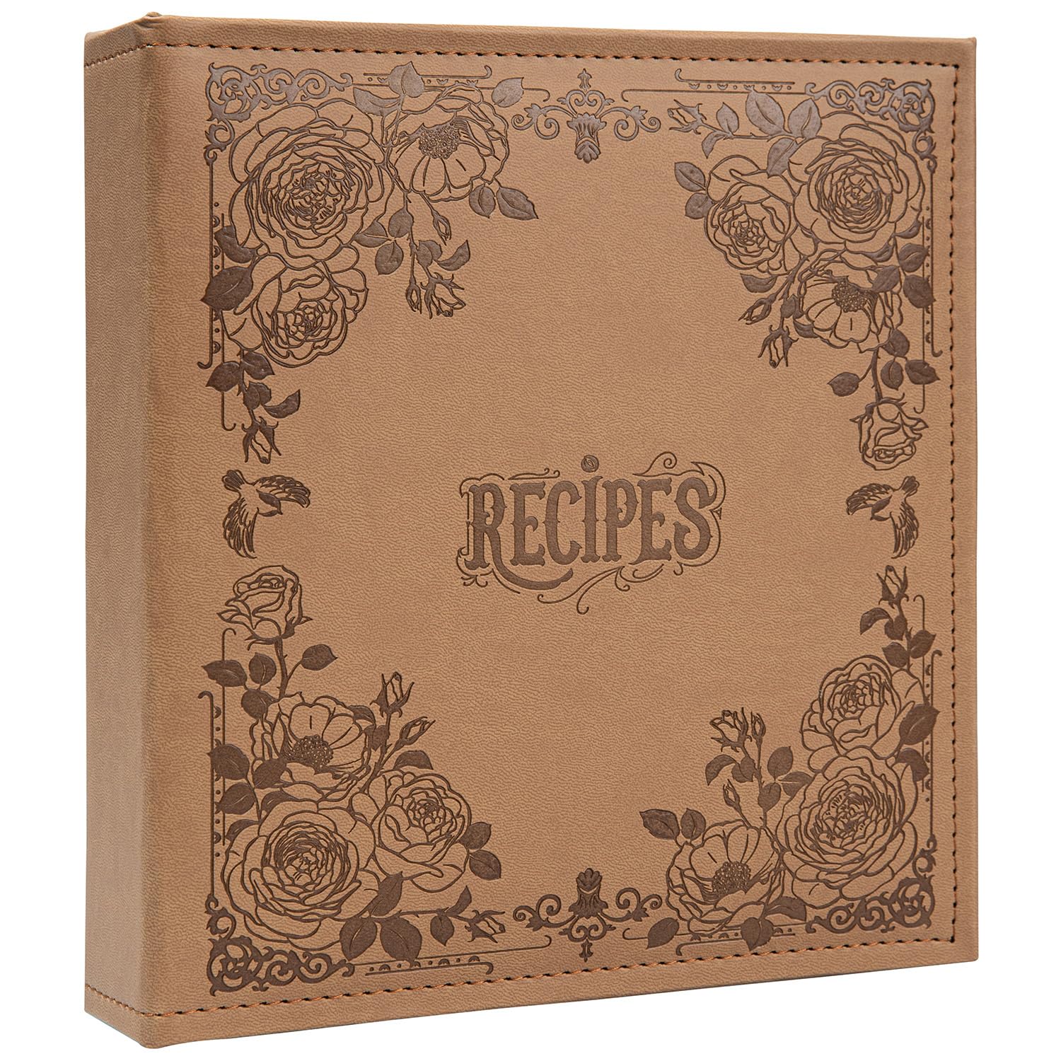 COFICE Ricettario per scrivere le tue ricette, 21,5 x 24,9 cm, raccoglitore ad anelli con copertina in similpelle PU, biglietti da 10 x 15 cm e divisori a schede, marrone