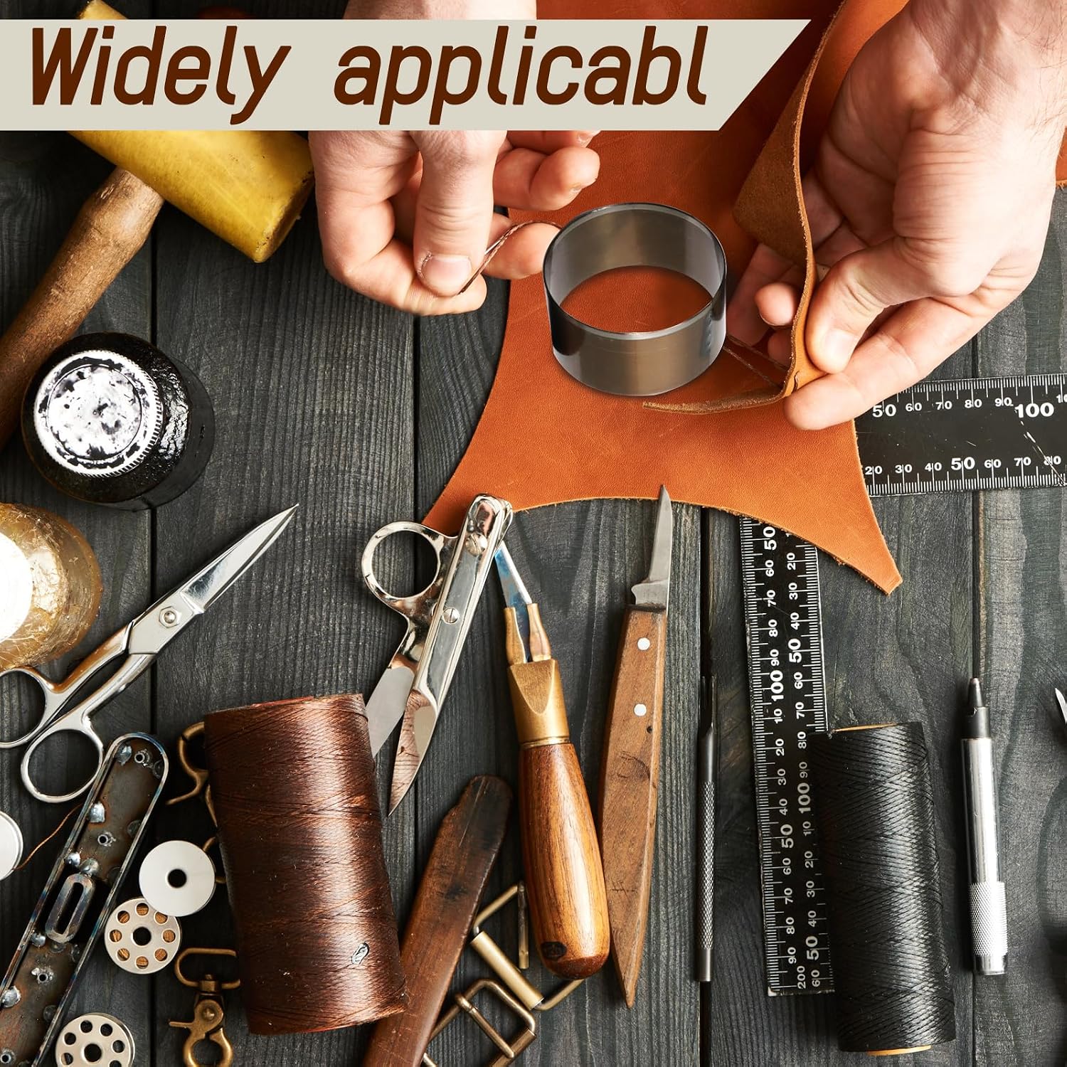 Leather Circle Cutter Tool 9 Pieces - 15, 20, 25, 30, 35, 40, 45, 50, 55mm, Bronze Leather Circle Hole Punch Tool High Carbon Steel Cutting Dies Punch Kit for Craft DIY