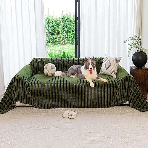 Funda de sofá de forro polar Sherpa para perros, lavable, antideslizante, a prueba de mascotas, para sofá de 2 cojines, resistente a los arañazos,