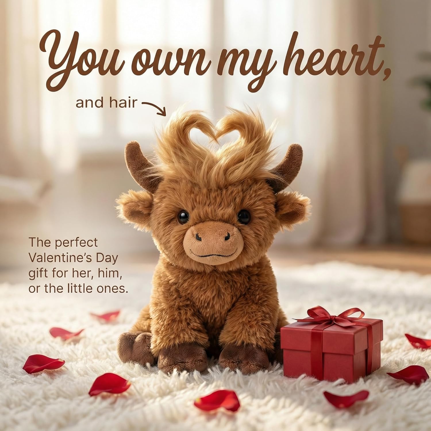 Highland Cow Stuffed Animal - 8 Inch Fluffy Plush with Styleable Hair, Soft Cow Toy for Toddler & Baby, Cute Sitting Scottish Cattle Gift for Kids & Desk Decor - Image 9