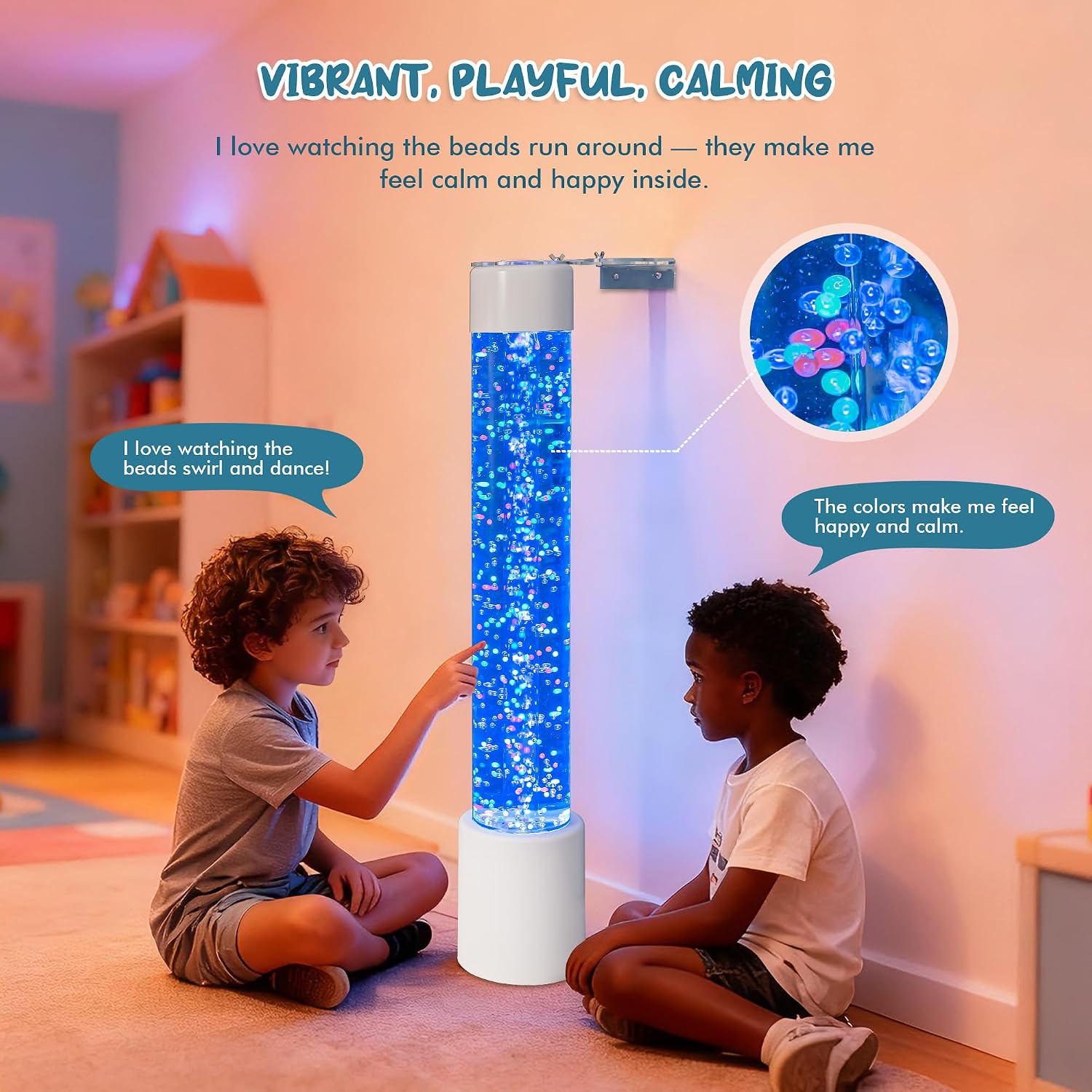 Sensory Bubble Tube Floor Lamp - Compatible with Multiple Controllers,Color-Changing LED Mood Light,Multi-Color Visual Effects, Calming Aquarium Decor for Sensory Rooms (3.5FT Jumble Bead Bubble Lamp)