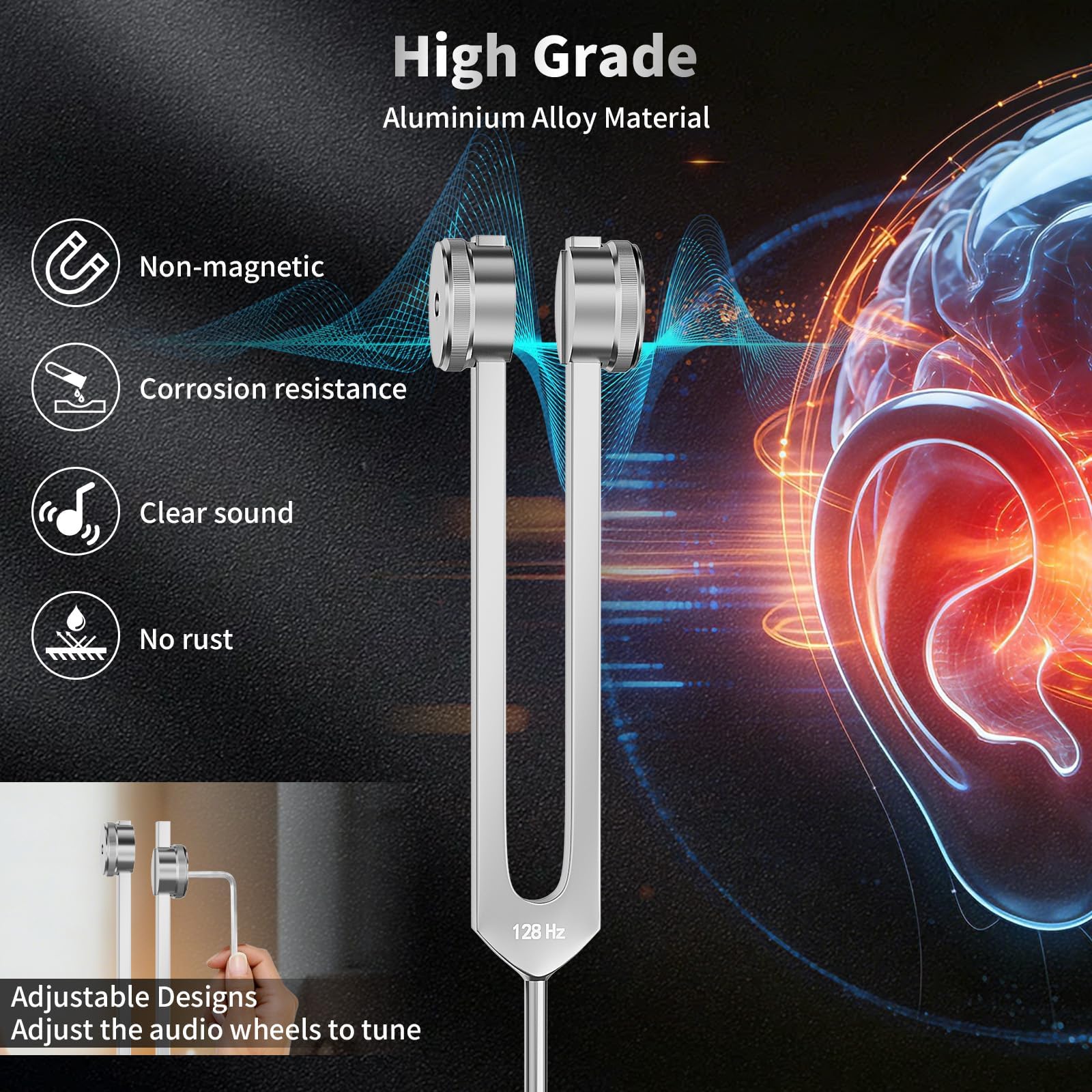 Kit Diapason Thérapeutique 17 pièces – 128Hz, 136.1Hz, 256Hz, 384Hz – Set Professionnel pour Méditation Sonore, Relaxation, Stress et Équilibrage des Chakras