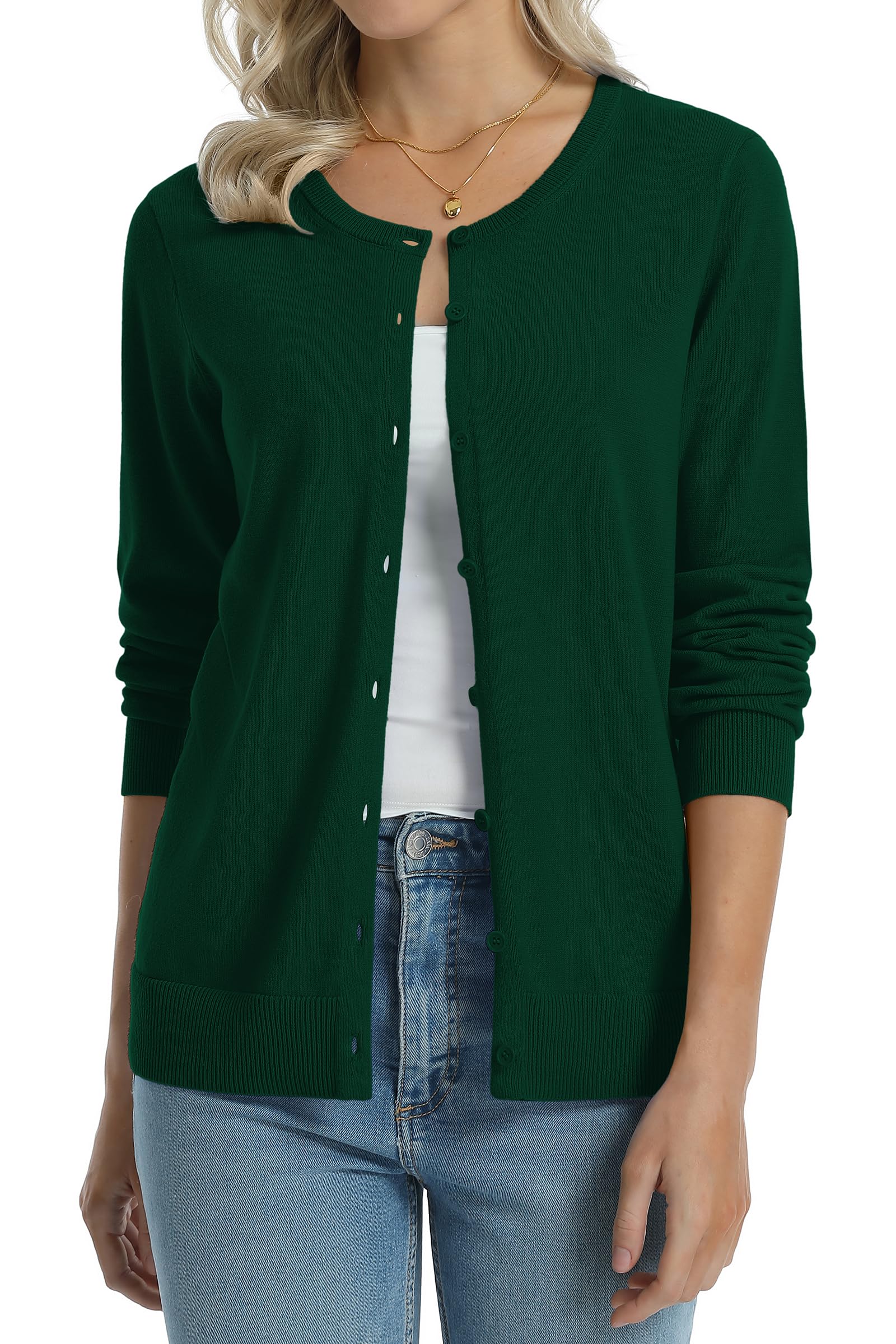 QUALFORT Women's 100% Cotton Lightweight Cardigans Long Sleeve Sweater