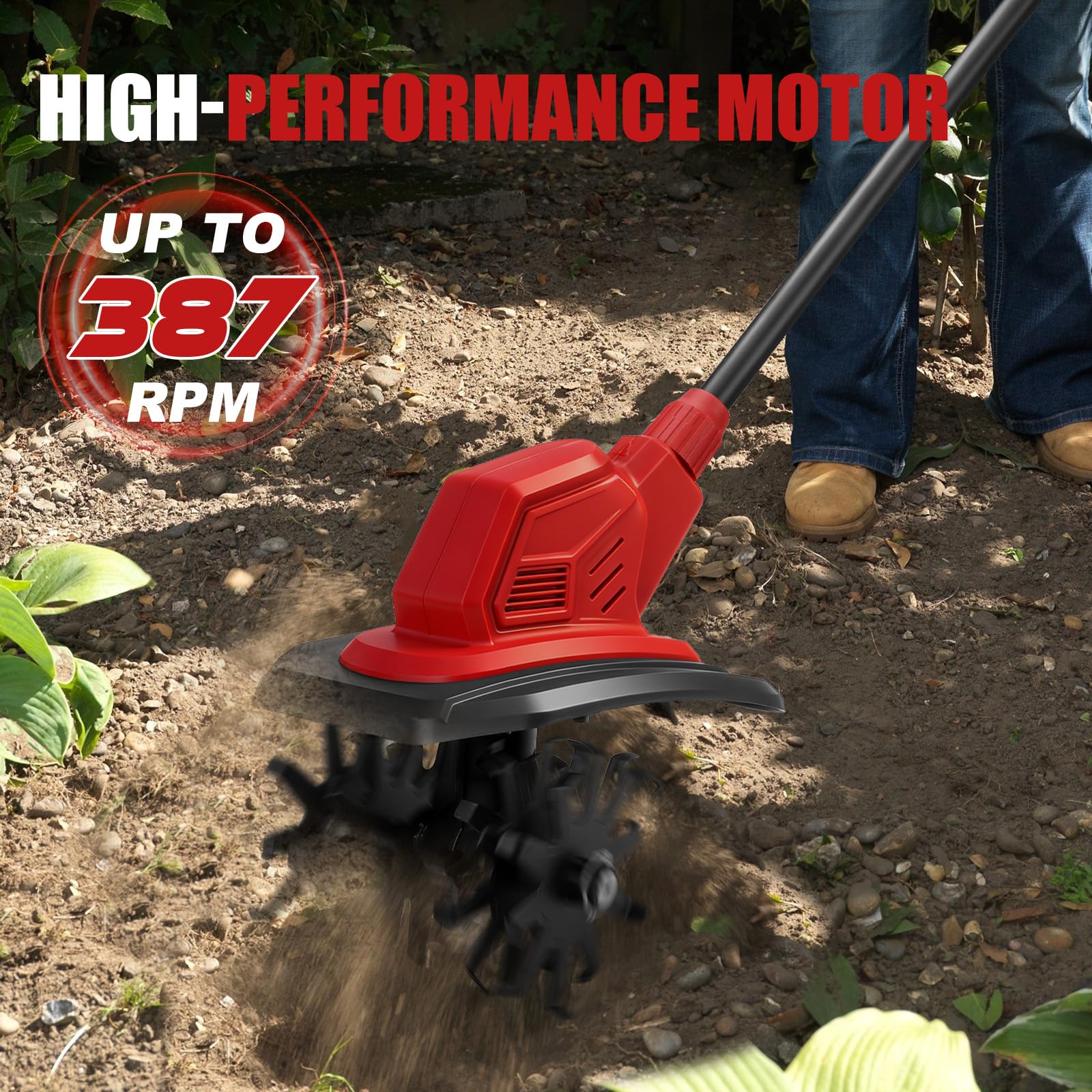Motoazada para huerto, azada eléctrica, para Milwaukee M18 18 V, con Profundidad de Trabajo de 18 cm, Ancho de Trabajo de 20 cm, Velocidad de 387 RPM, Mango ergonómico, para Cultivo de jardín