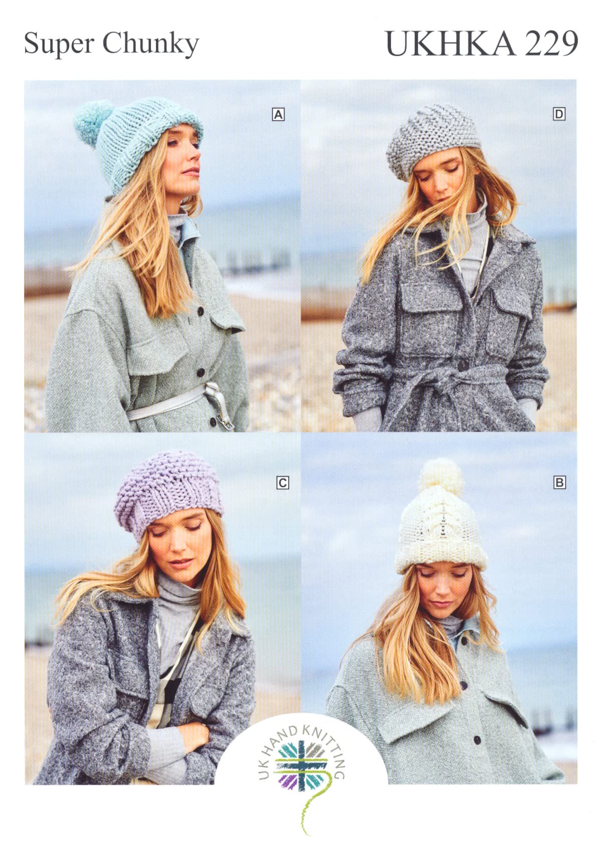 Ukhka Women's Multicolor Super Chunky Knitting Pattern For Pom Pom Cable Hat Beret & Beanie 229