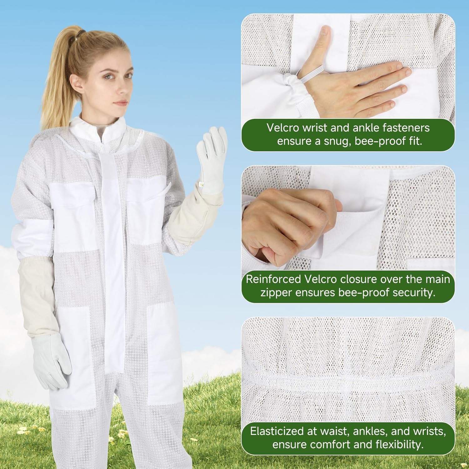 Upgraded Bee Suit for Men & Women Sting Proof, Thickened Ventilated Beekeeper Suit with Gloves & Round Veil, Full Protection Beekeeping Suits(XXL 5'11"-6'3")
