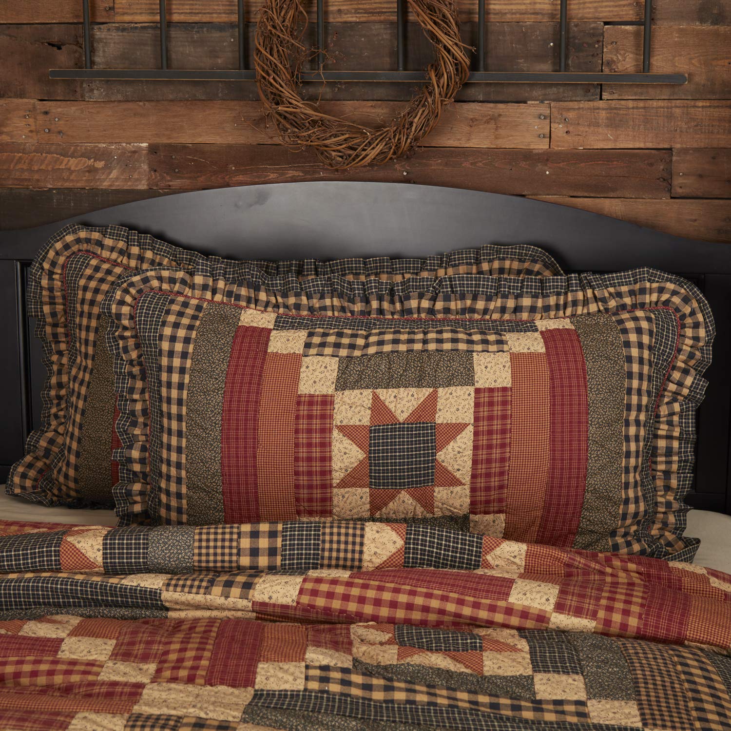 VHC Brands Tan Primitive Bedding Maisie Sham Cotton Hand Quilted Patchwork