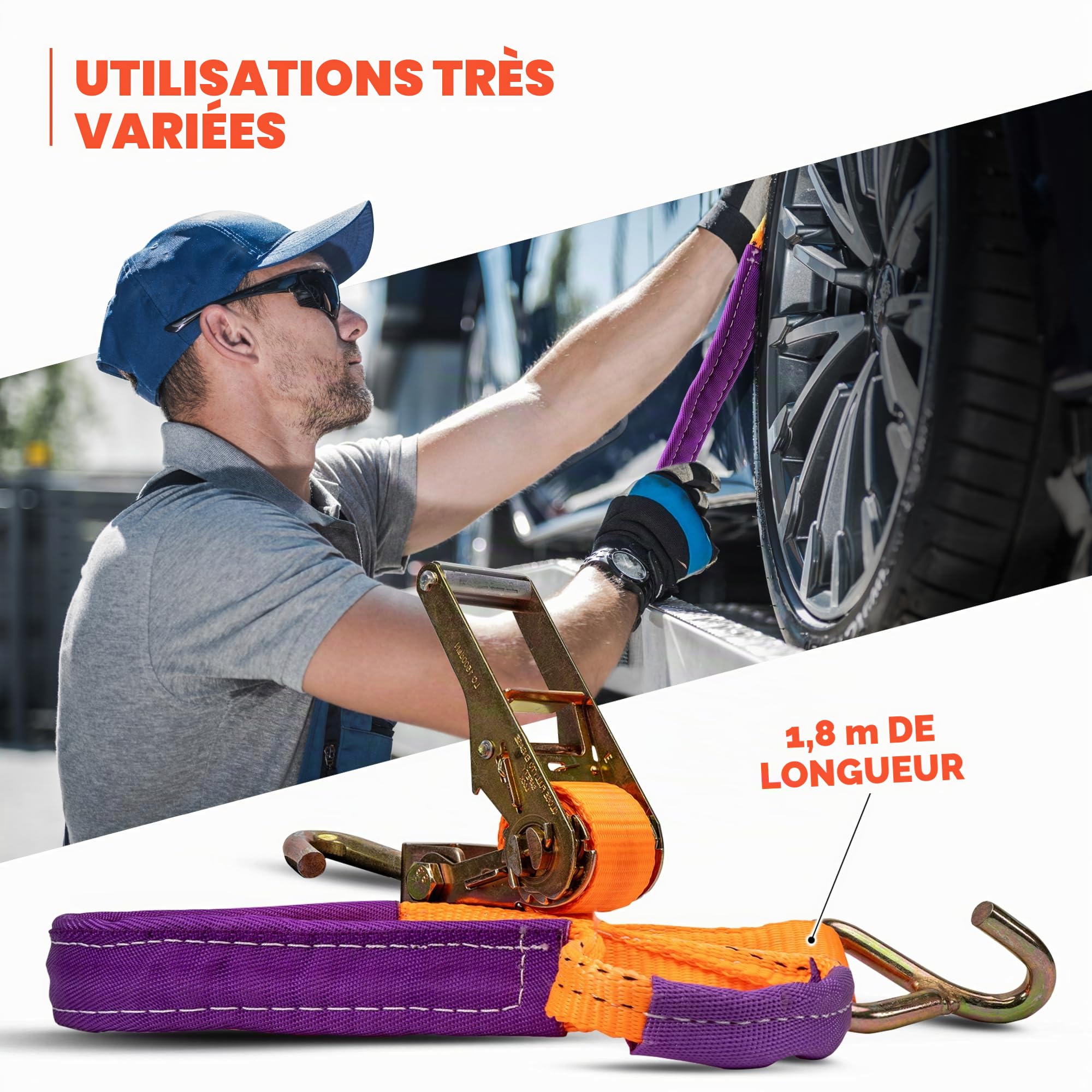 4 pièces de Sangles d'arrimage pour Le Transport en Voiture Un Seul Point d'arrimage nécessaire 35mm Sangle de sécurité de Roue Sangle d'arrimage Transport en Voiture Sangle de Pneu