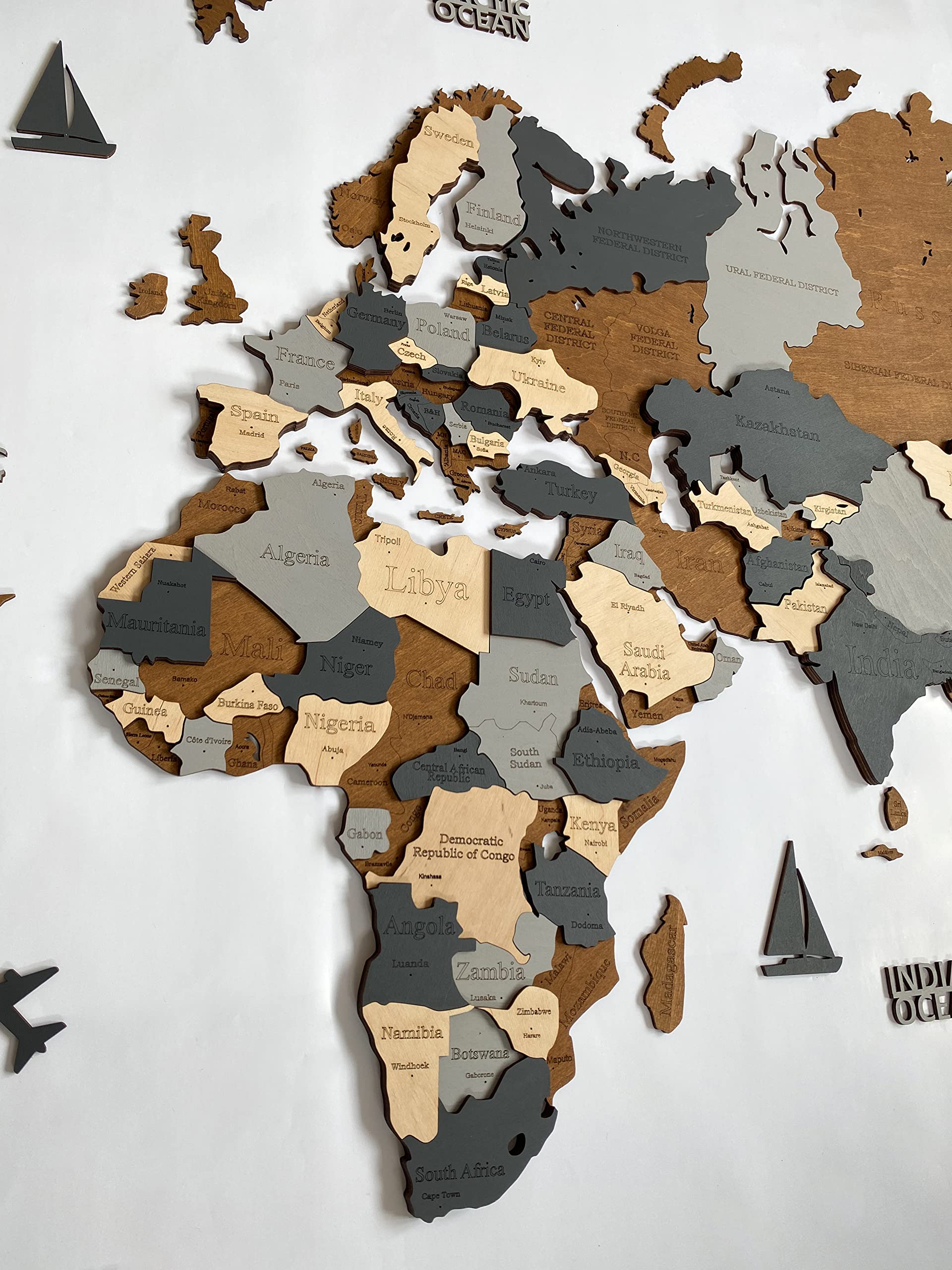 WoodLeo Mapa del mundo de madera 3D Art Decoración de Pared Grande - Talla (M, L, XL) Idea de Regalo para Cualquier Ocasión - Arte de Pared para Casa, Cocina u Oficina