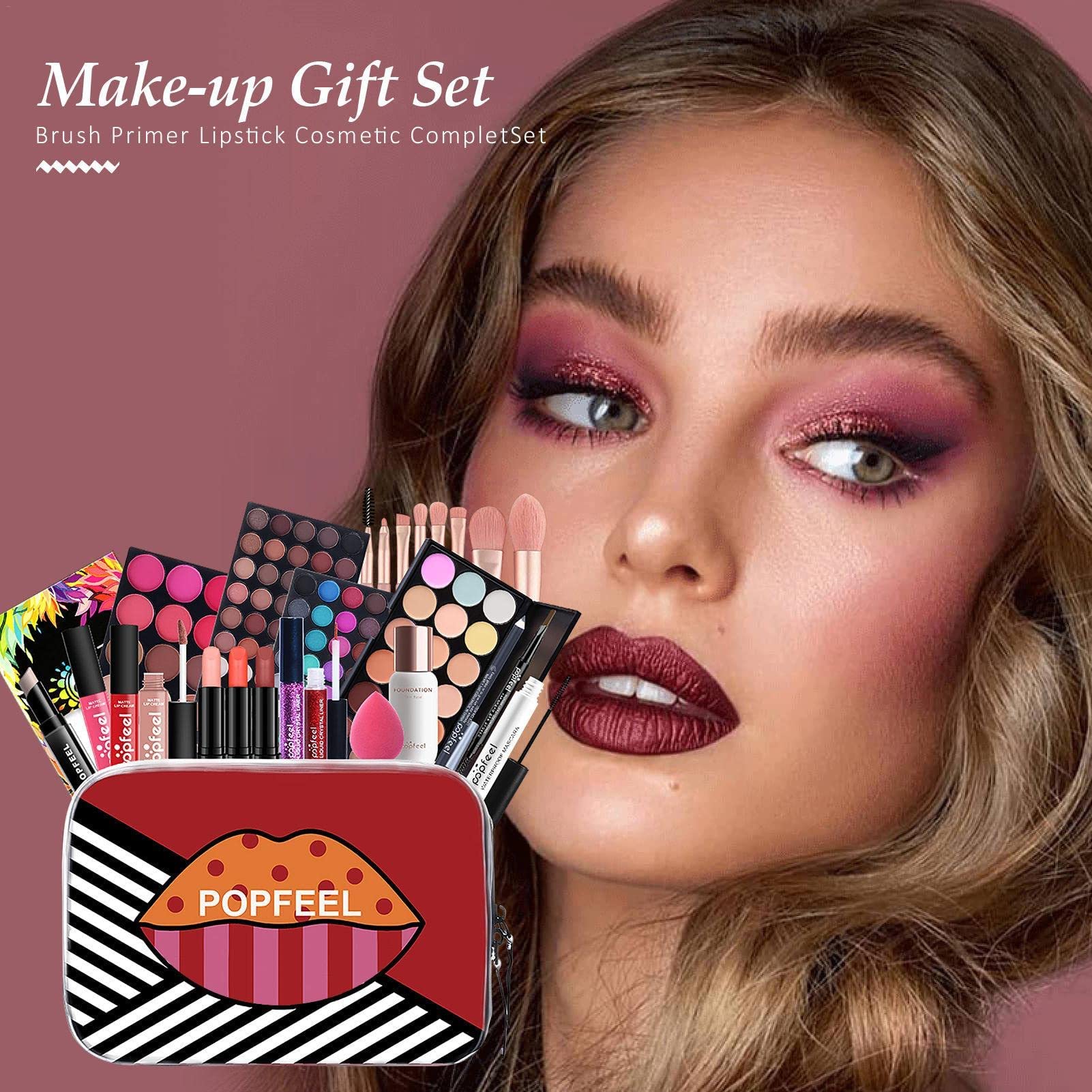 Kit completo de maquillaje para mujer, juego de maquillaje multifuncional para niñas y mujeres, kit de maquillaje de viaje, incluye paleta de sombra de ojos, juego de lápiz labial, juego de brochas de