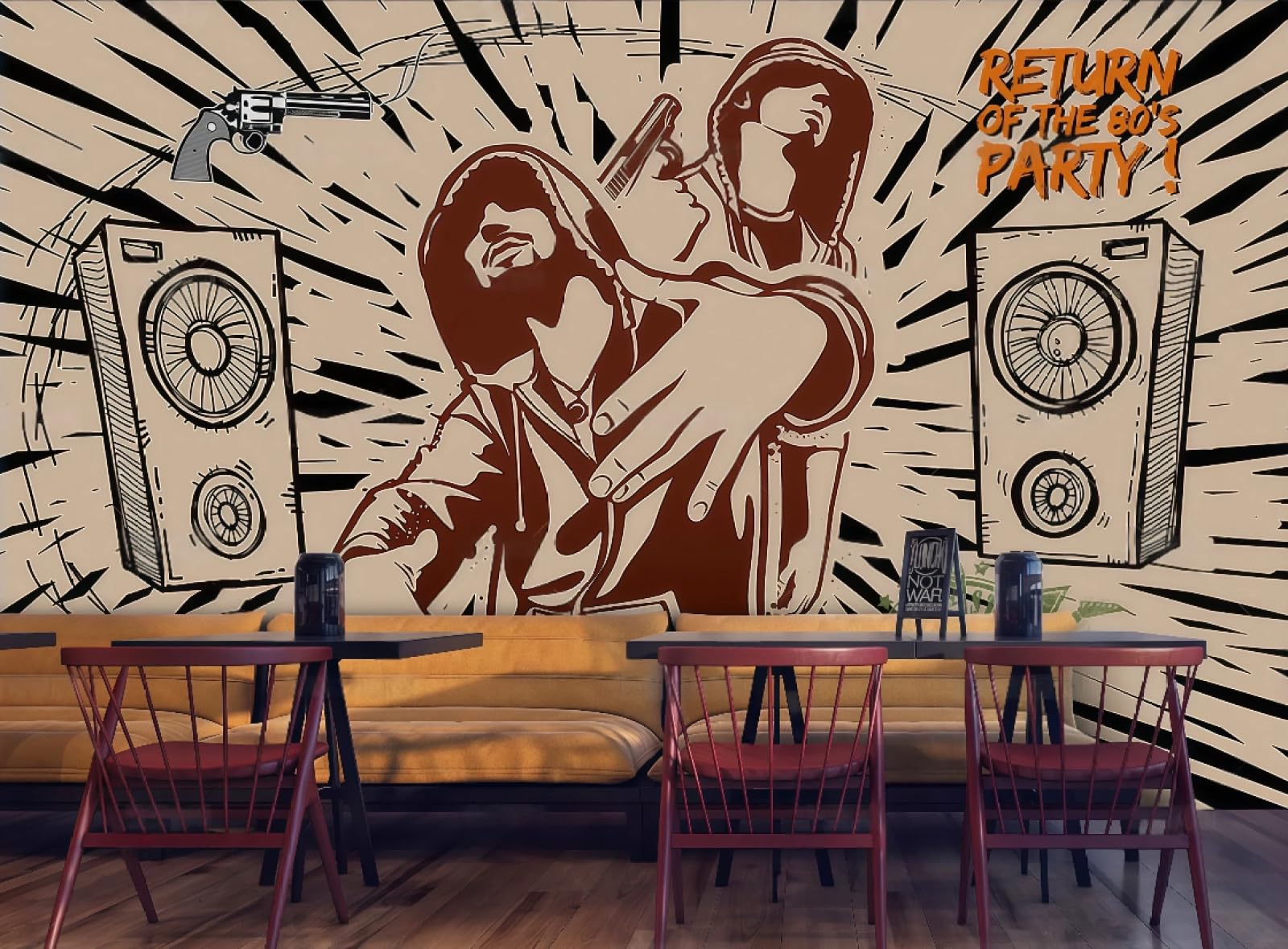 Rskjdghshd 3D Wallpaper Retro Audio Rock Music Theme Bar Drink Shop Western Restaurant Background Wall Mural Afternoon Tea Coffee Shop Wallpaper,,200X140cm