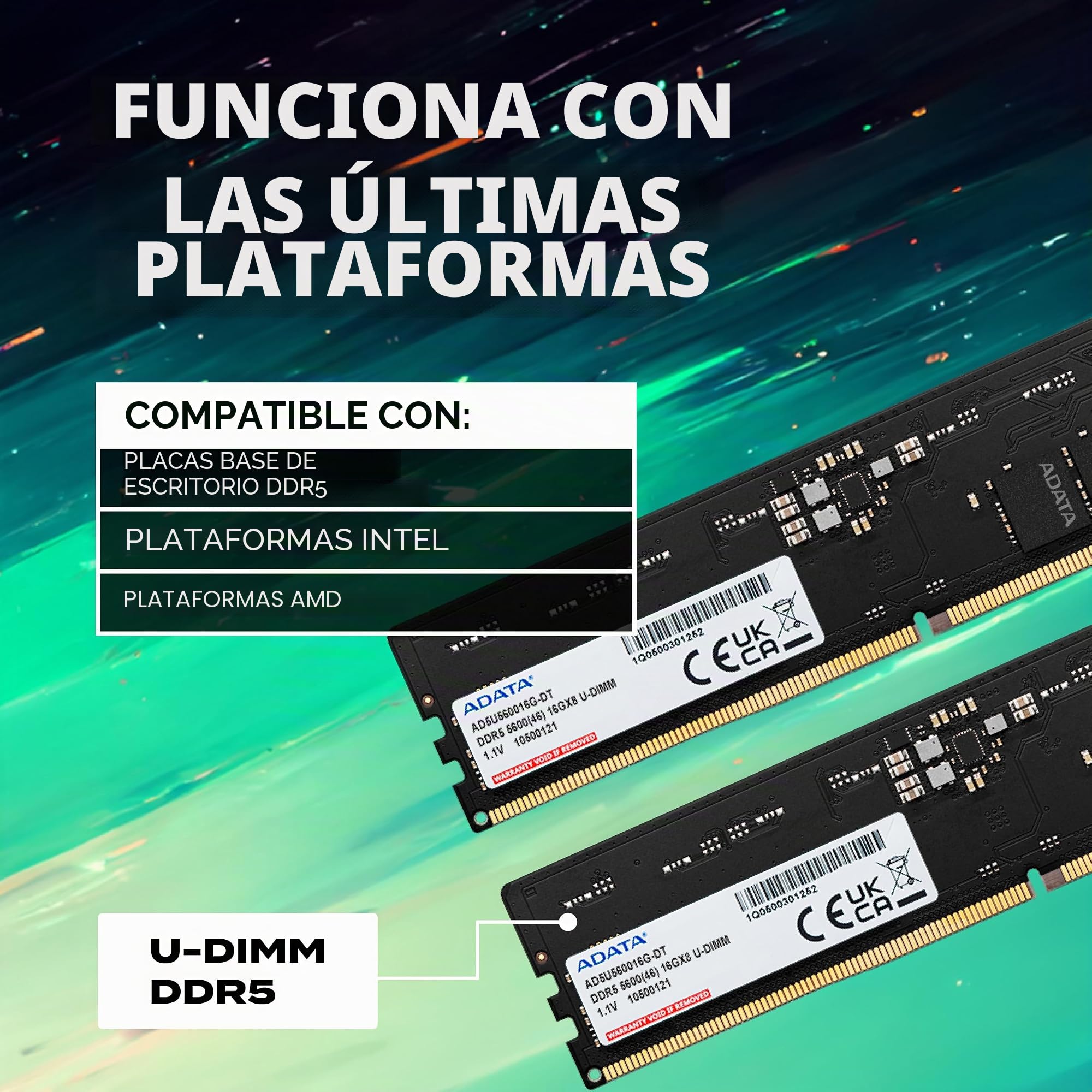 Adata Ddr5 5600 U-Dimm Memoria 32 Gb 2 X 16 Gb 288-Pin Dimm Data Integrity Check [verifica Integrit? Dati] (adata - 32gb:2x16gb - Ddr5 Ram - 5600m)