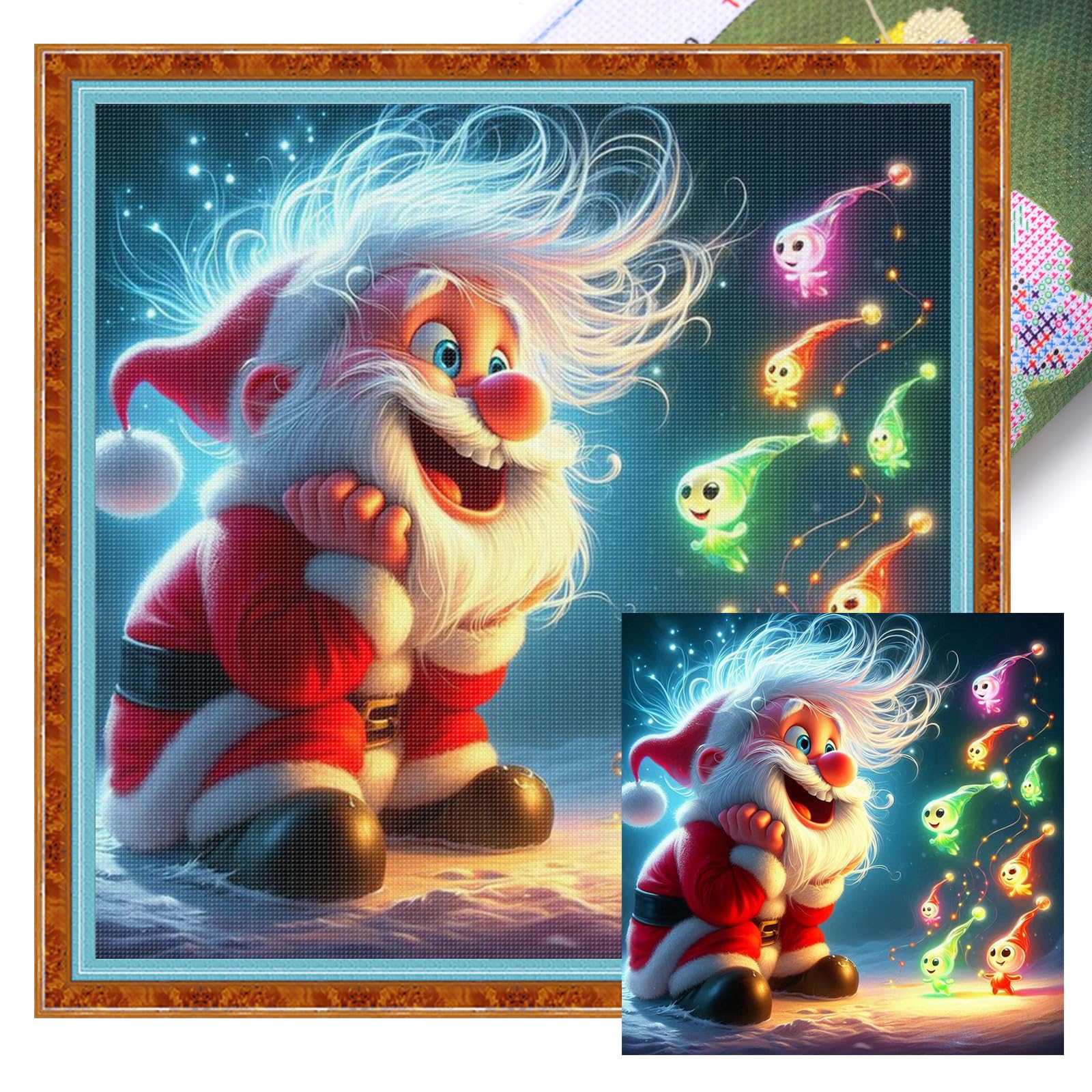 Poetrydraw Multicolor Santa Claus And Elf Full 11Ct Diy Stamped Cross Stitch Kit 40X40cm Home Decor (11Ctacc-11894 C 40X40)