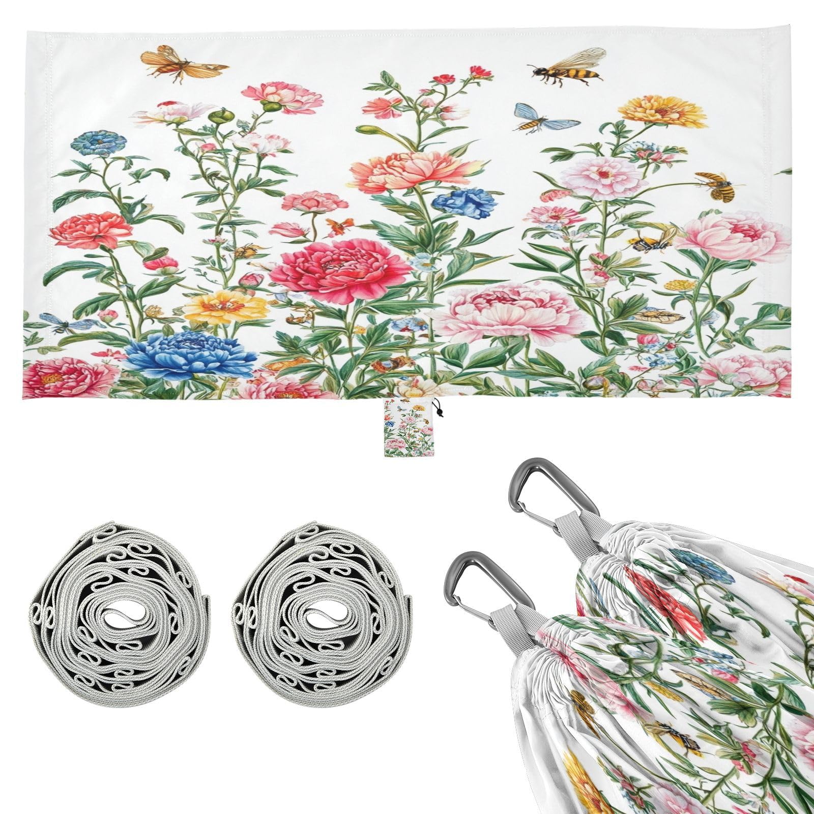 Haskirky Peony Flowers Camping Hammock, Single Portable Hammocks with Tree Straps & Attached Carry Bag, 330Lbs Capacity Perfect for Outside Indoor Hiking Beach Backpack Travel