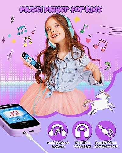 Miniatura 5 de Teléfono inteligente para niños para niñas, teléfono de juguete para niñas de 3 a 8 años, teléfono para niños pequeños con reproductor de música,