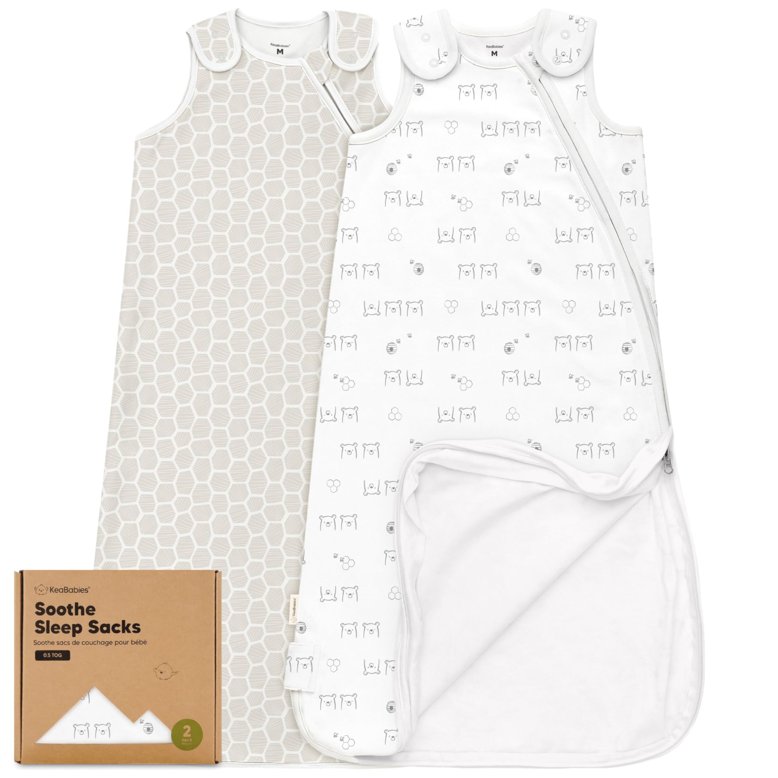 2-Pack Organic Baby Sleep Sacks, 100% Cotton - Soft & Breathable 0.5TOG Baby Wearable Blanket,Toddler Sleeping Sack 6-18 months,Easy to Wear