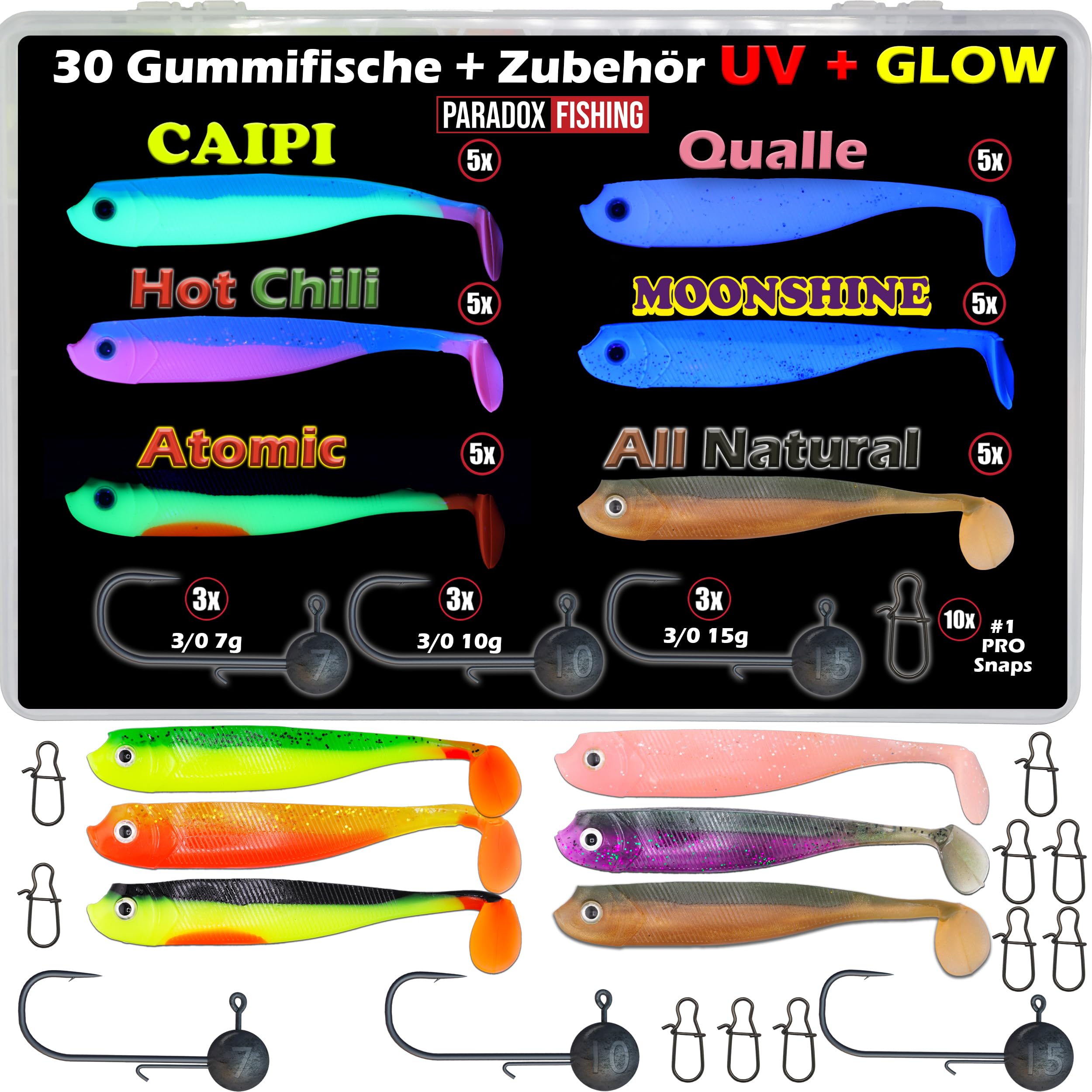 Paradox Fishing Lot de 5 leurres en caoutchouc Zander - 13 cm - Pour sandre