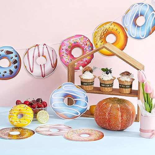 Miniatura 7 de Banner de fiesta temática de donas, 4 piezas, pancarta de dona, guirnalda de donas, decoraciones de fiesta para fiesta temática de donas, fiesta de