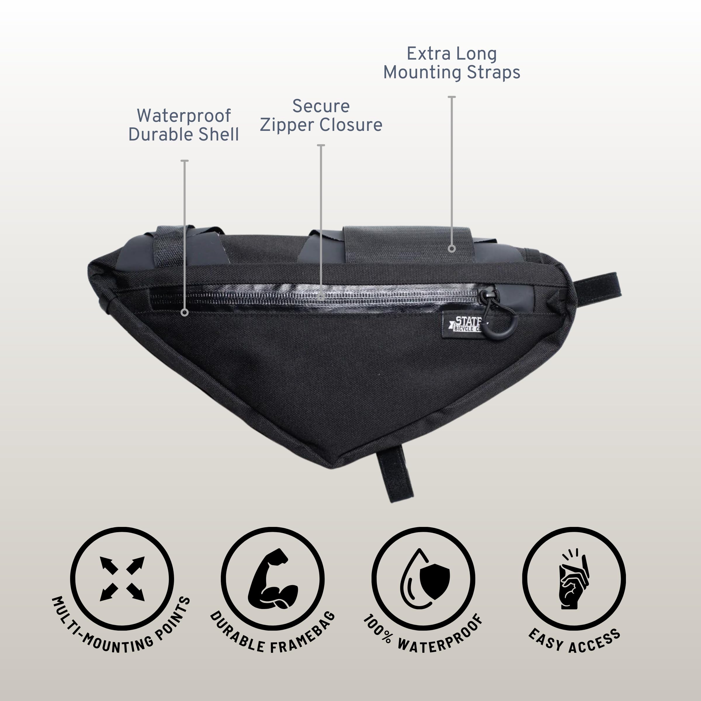 State Bicycle Co. Bicycle Frame Pouch Bag. 2.5L Big Storage, Bike Triangle Wedge Framebag For Mountain Bikes, Road Bikes, City Bicycles. Black