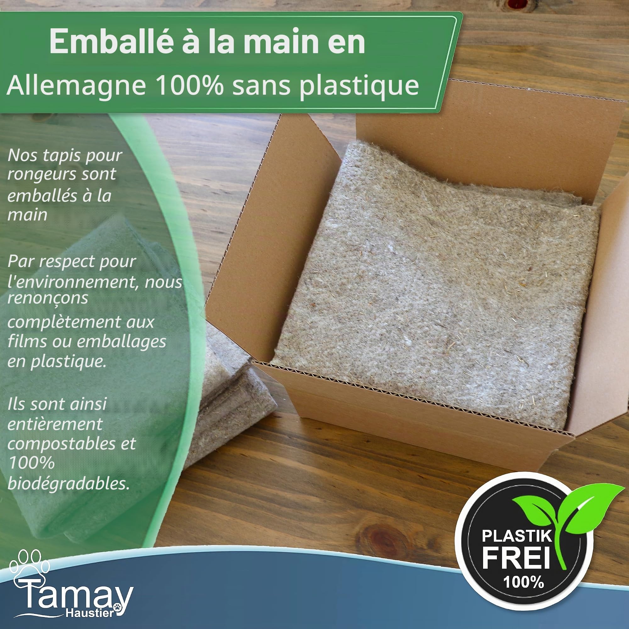 Tamay Tapis pour rongeurs en 100% chanvre, 100 x 50 cm | Tapis de cage premium sans poussière pour lapins, cochons d'Inde, petits animaux – Tapis naturel en chanvre pour rongeurs (lot de 2)
