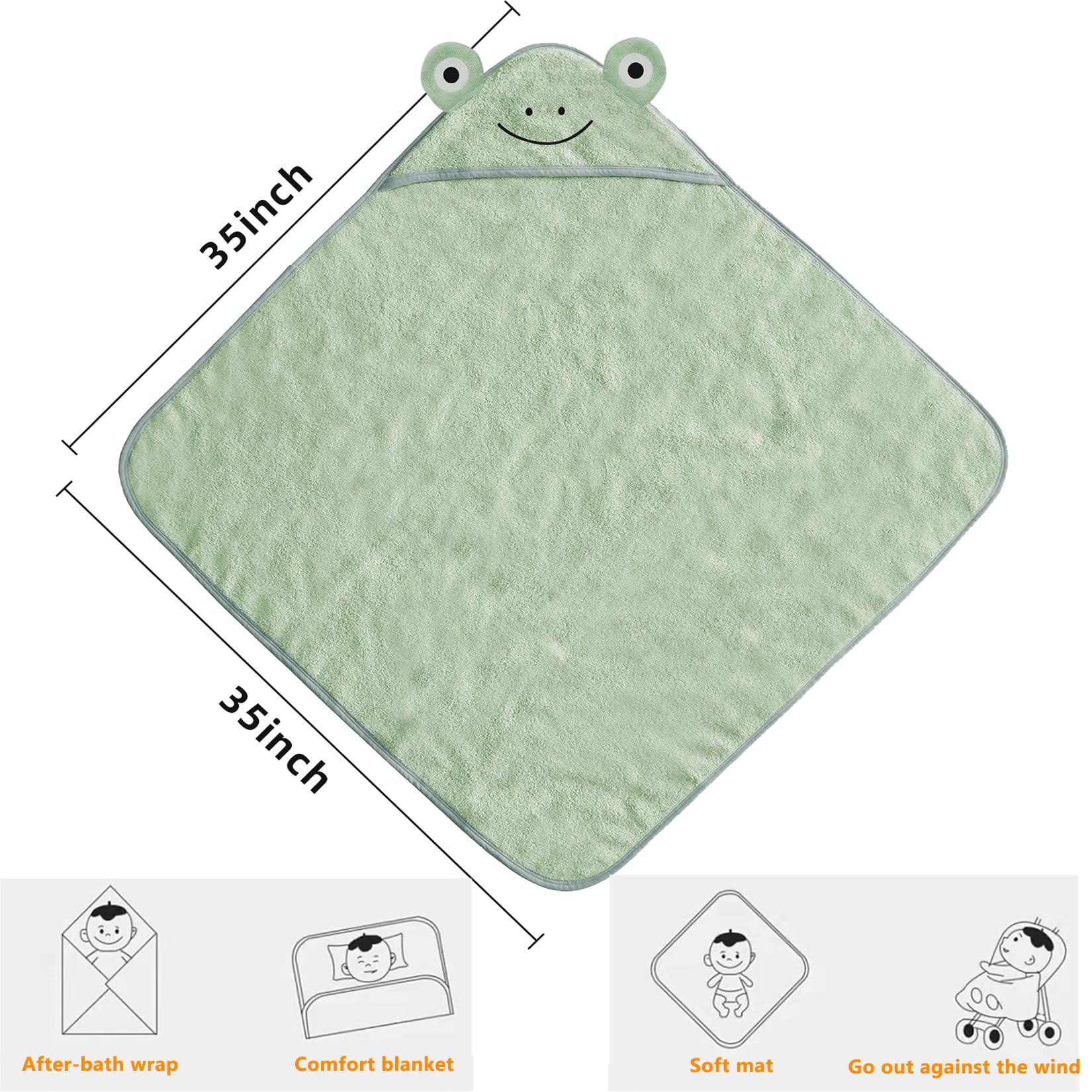 ROMASA Toalla de baño para bebé con capucha de bonito diseño, ultra suave, gruesa, de algodón, regalo para recién nacidos, 89 x 89 cm (verde)