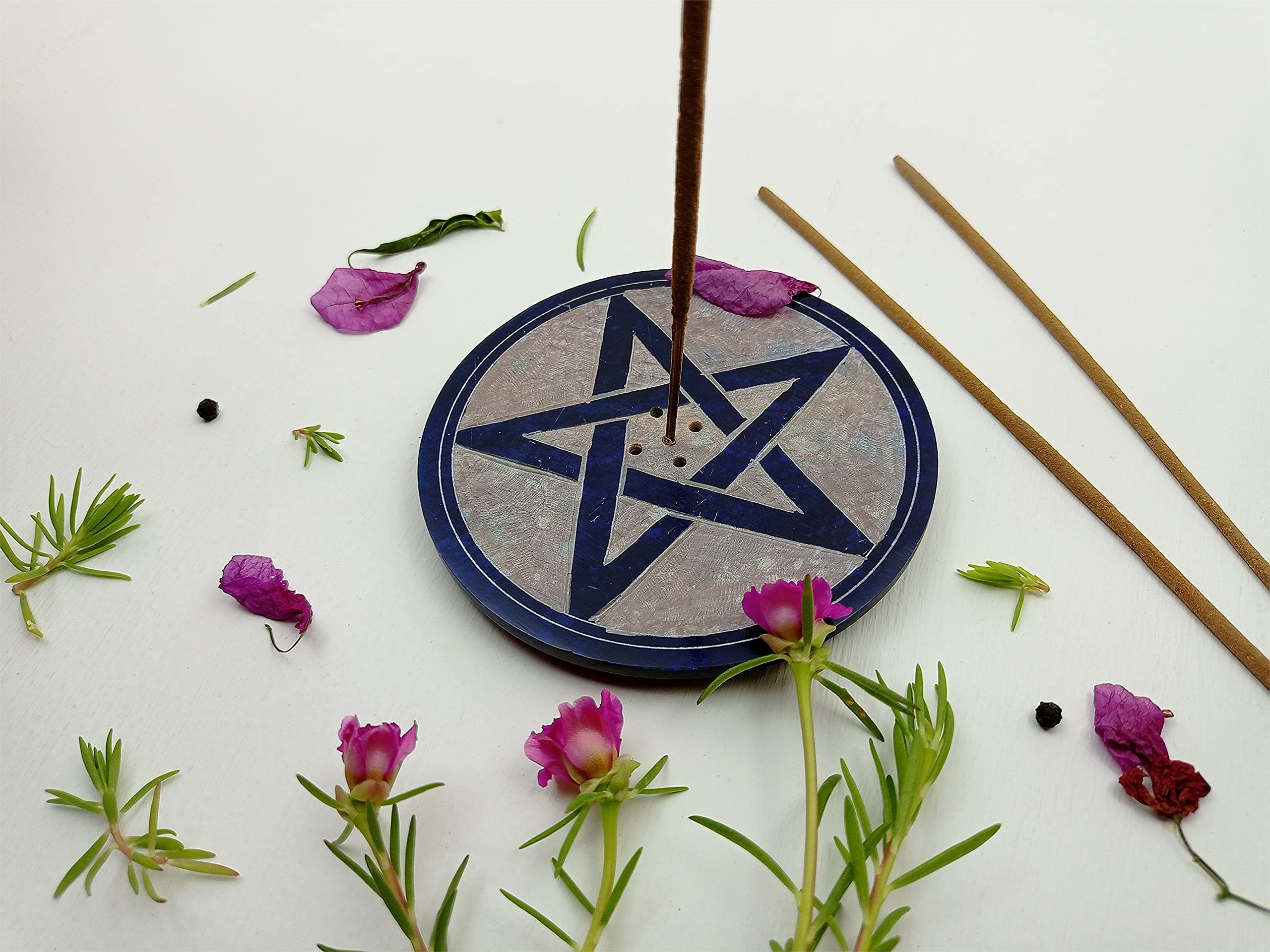 Al Maun | Givon | Marble Natural Blue Soapstone | Handmade Round Geometric Carving Craft | Incense Stick Holder | Agarbatti Stand | for Home Fragrance & Home Decor