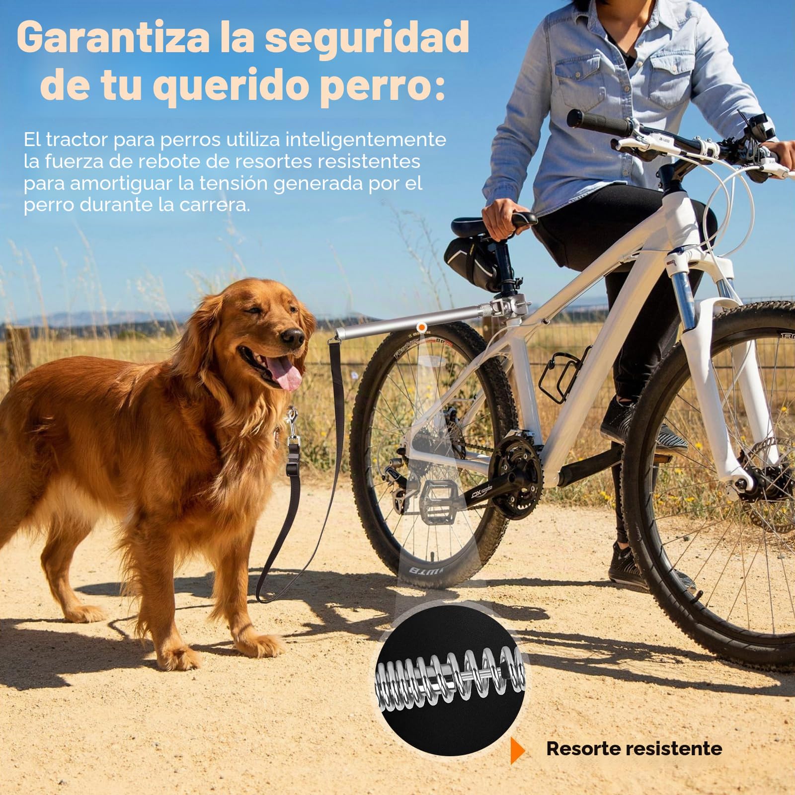 Correa para Perros Bicicleta - Correa Perro Bicicleta Se Puede Girar 180°, Fuerte Absorción de Impactos | Ajustable | Extraíble/Entrenamiento Jogging/Montar en Bicicleta