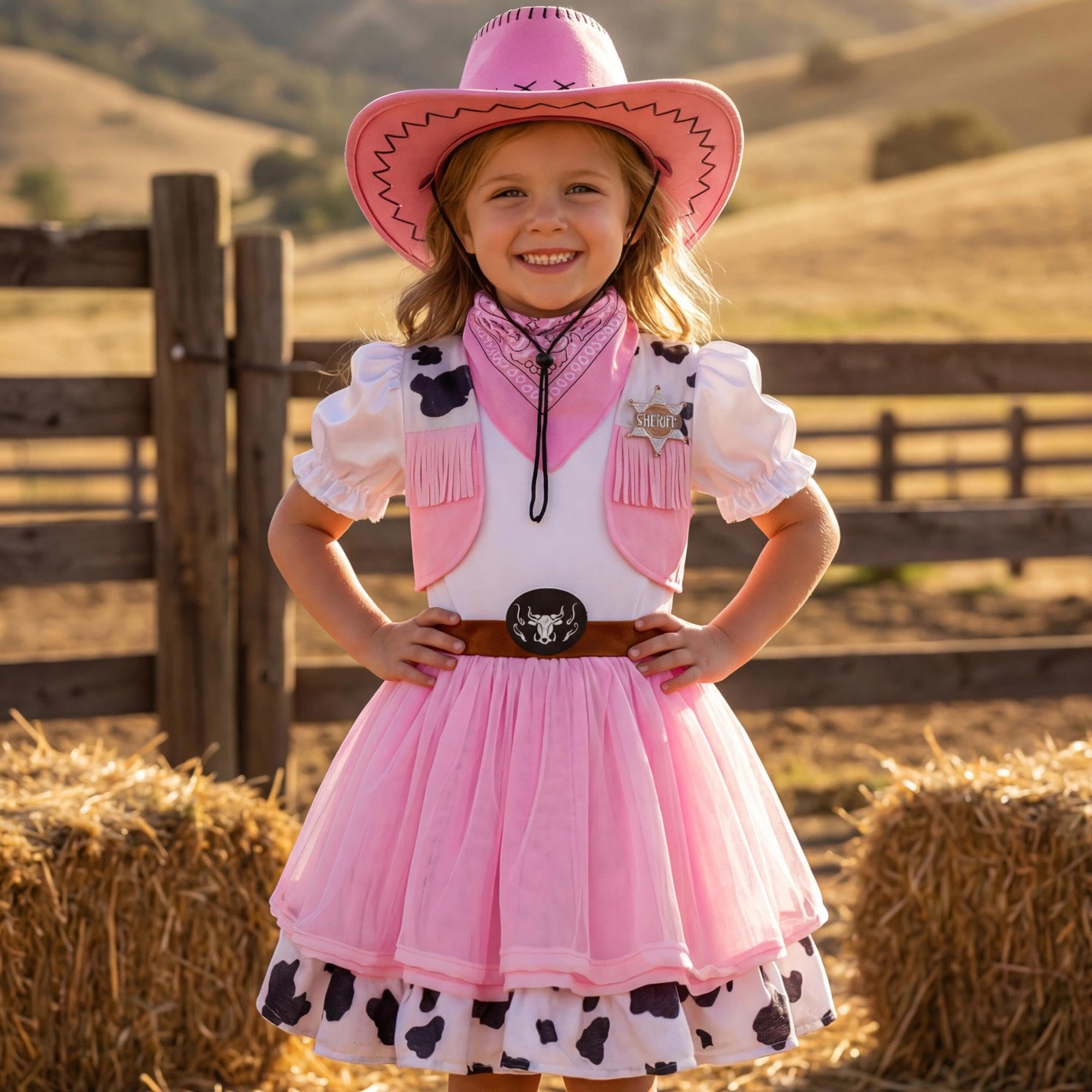 Gomukot Direct Deluxe Cowgirl Costume for Girls Halloween Western Rodeo Dress Up Outfit Role Play Party for Kids 3-10 Years
