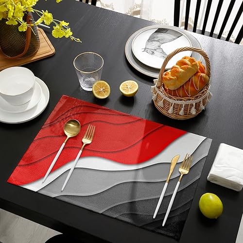 Miniatura 4 de Juego de 6 manteles individuales modernos geométricos rojos y negros para comedor, mesa de comedor, gris, abstracto, playa, lavables, decoración de