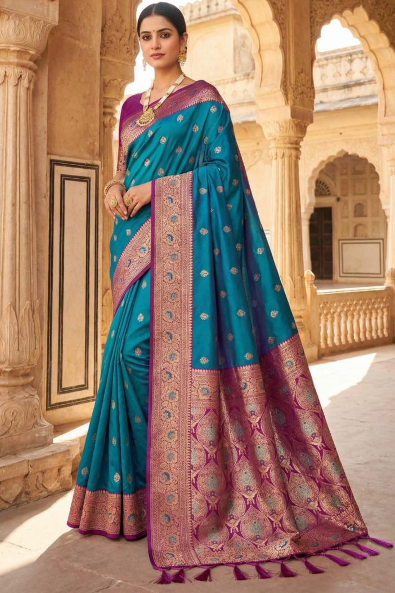 SGF11 Women's Kanjivaram Pure Soft Silk Saree With Unstitched Blouse Piece