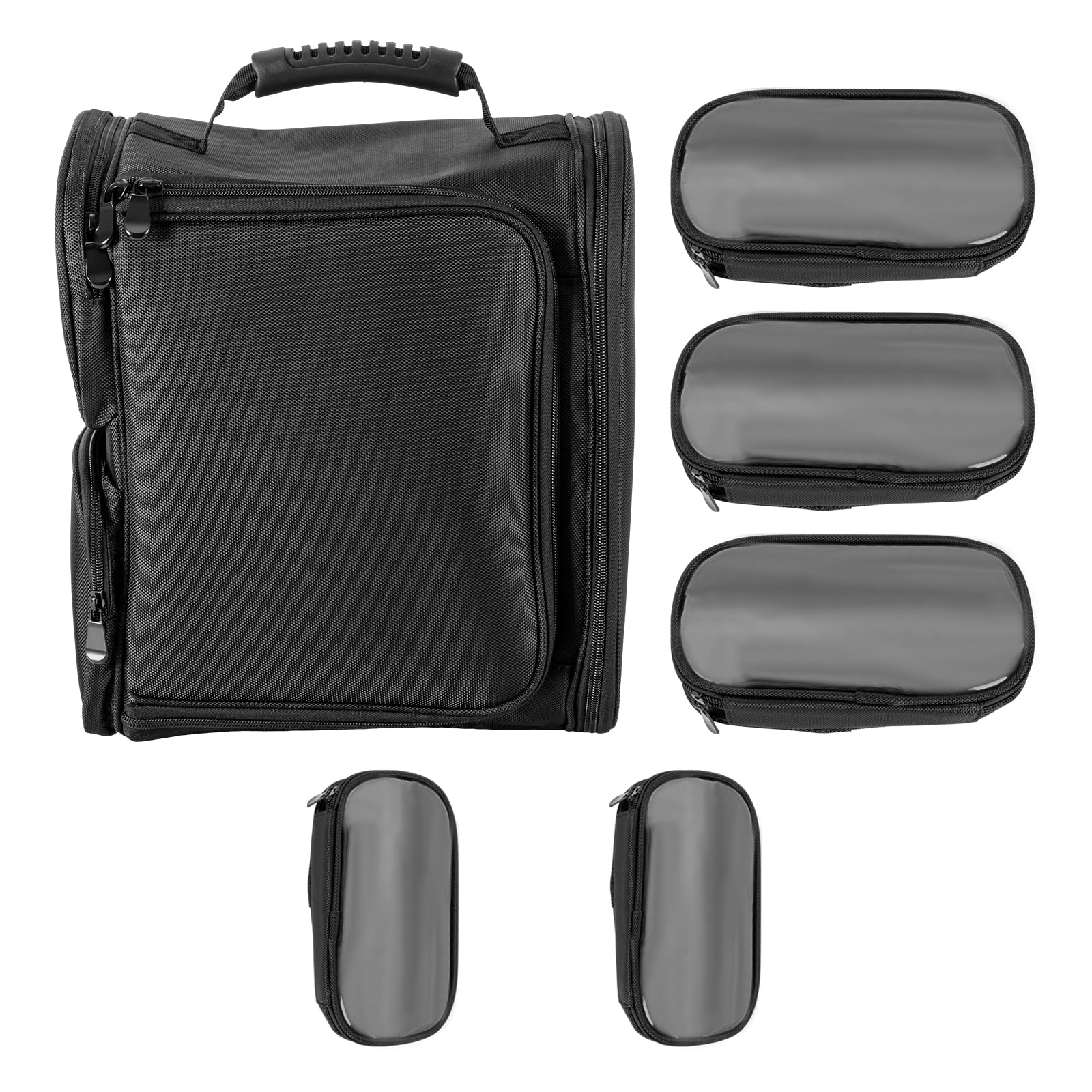 Bolsa de cosméticos profesional de nailon negro, bolsa de maquillaje con bolsas de almacenamiento transparentes para cosméticos, mochilas de viaje, para viajes, gimnasio, camping, uso familiar 32 x 18