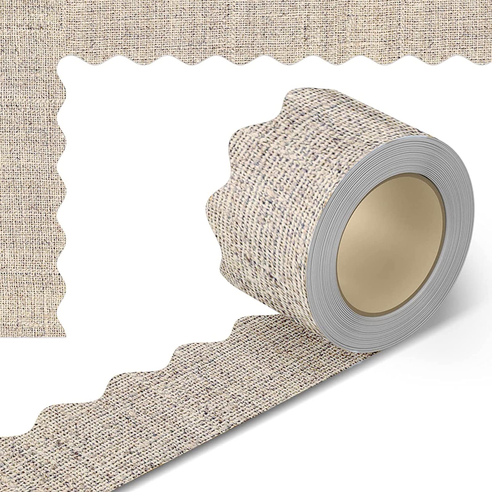 ACTIMED Burlap Scalloped Border Trim, Bulletin Boundaries Stickers, 20 m / 66 ft Back to School Decoration Boards for Bulletin Board / Black Board Trim, for School Decoration in the Classroom