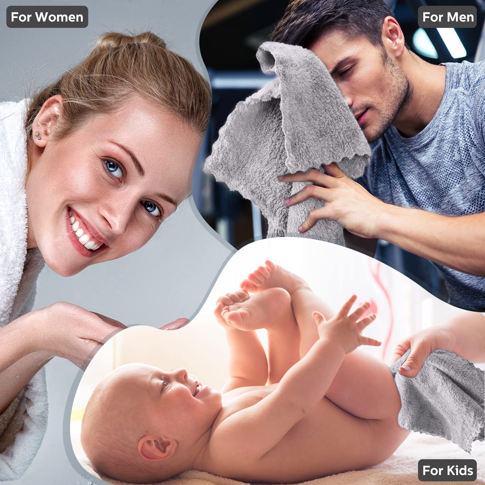 Newwiee 100 toallas de microfibra absorbentes a granel de 12 x 12 pulgadas, suaves de secado rápido, toallas de baño de terciopelo coral para baño, spa, toalla facial de dedos (gris)
