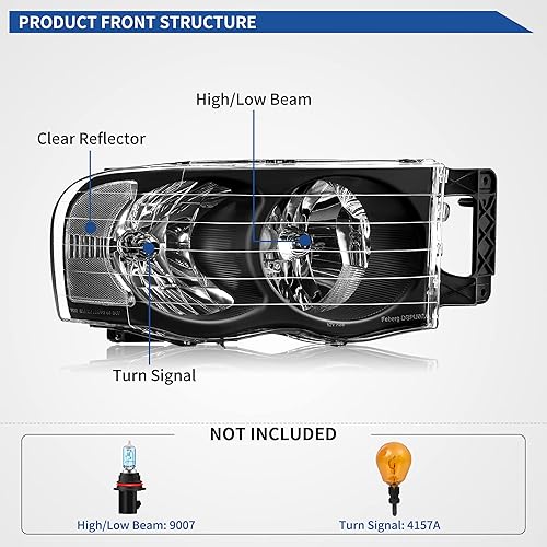 Miniatura 3 de oEdRo Conjunto de faros halógenos de repuesto compatible con Dodge Ram 15002003-2005 Dodge Ram 2500 3500 2002-2005 Pickup lado del conductor y del