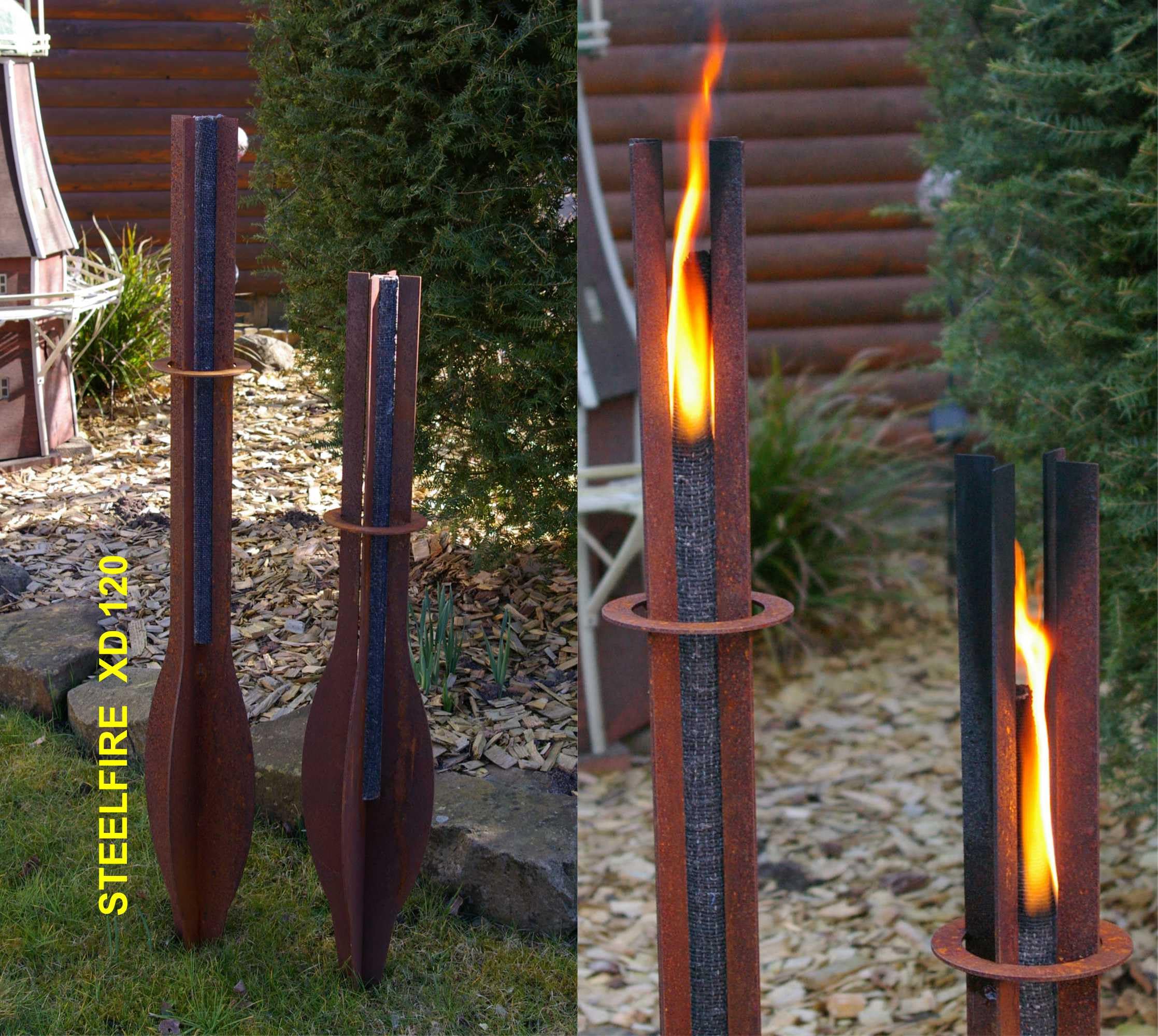 Gartenfackel in [ Edelrost-Patina ] STEELFIRE XD120 Wachsfackeln Fackel Fackelhalter Feuerkorb Leskow Metalldesign